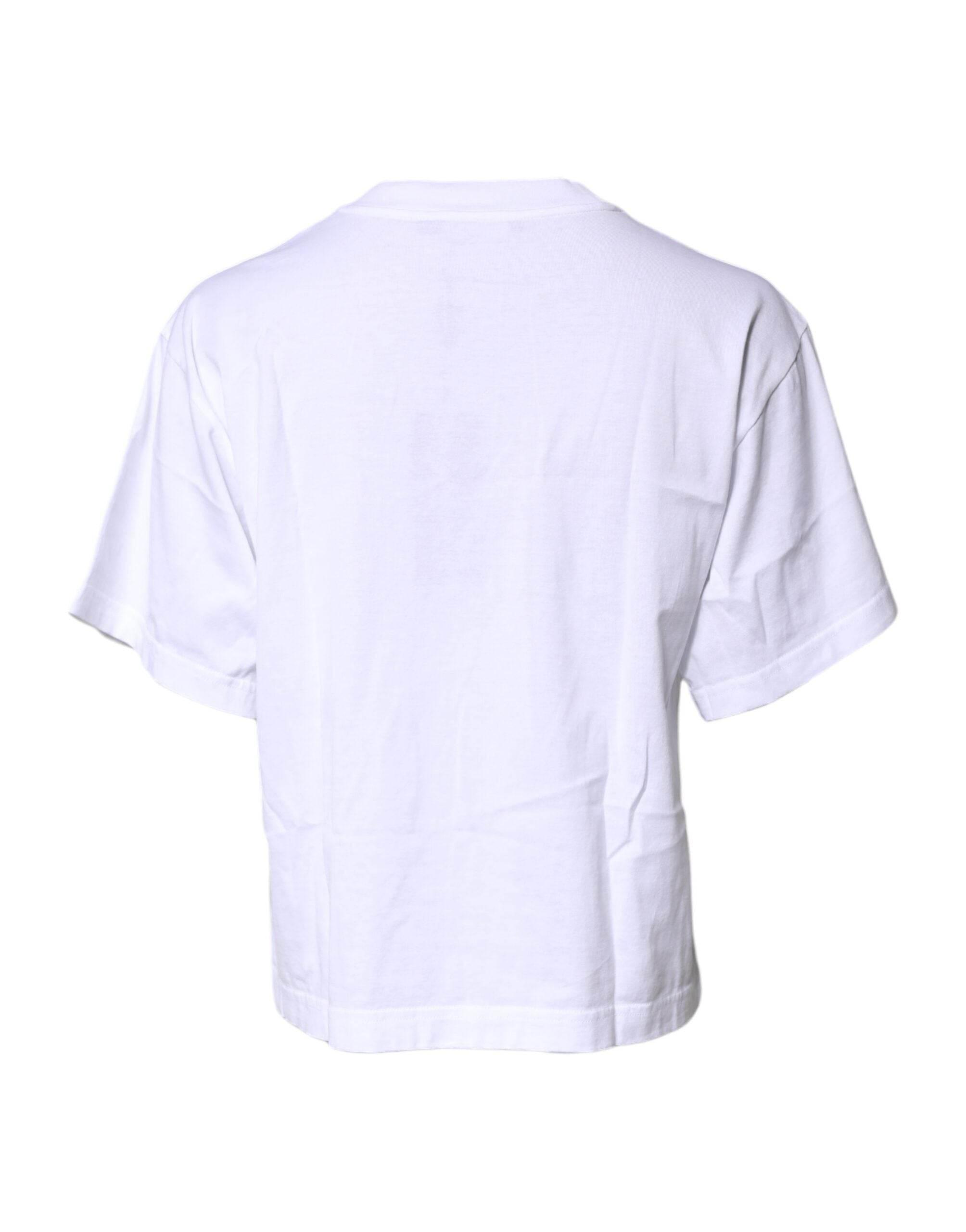 Dolce & Gabbana White Printed Round Neck Top Cotton T-shirt - Hilstor