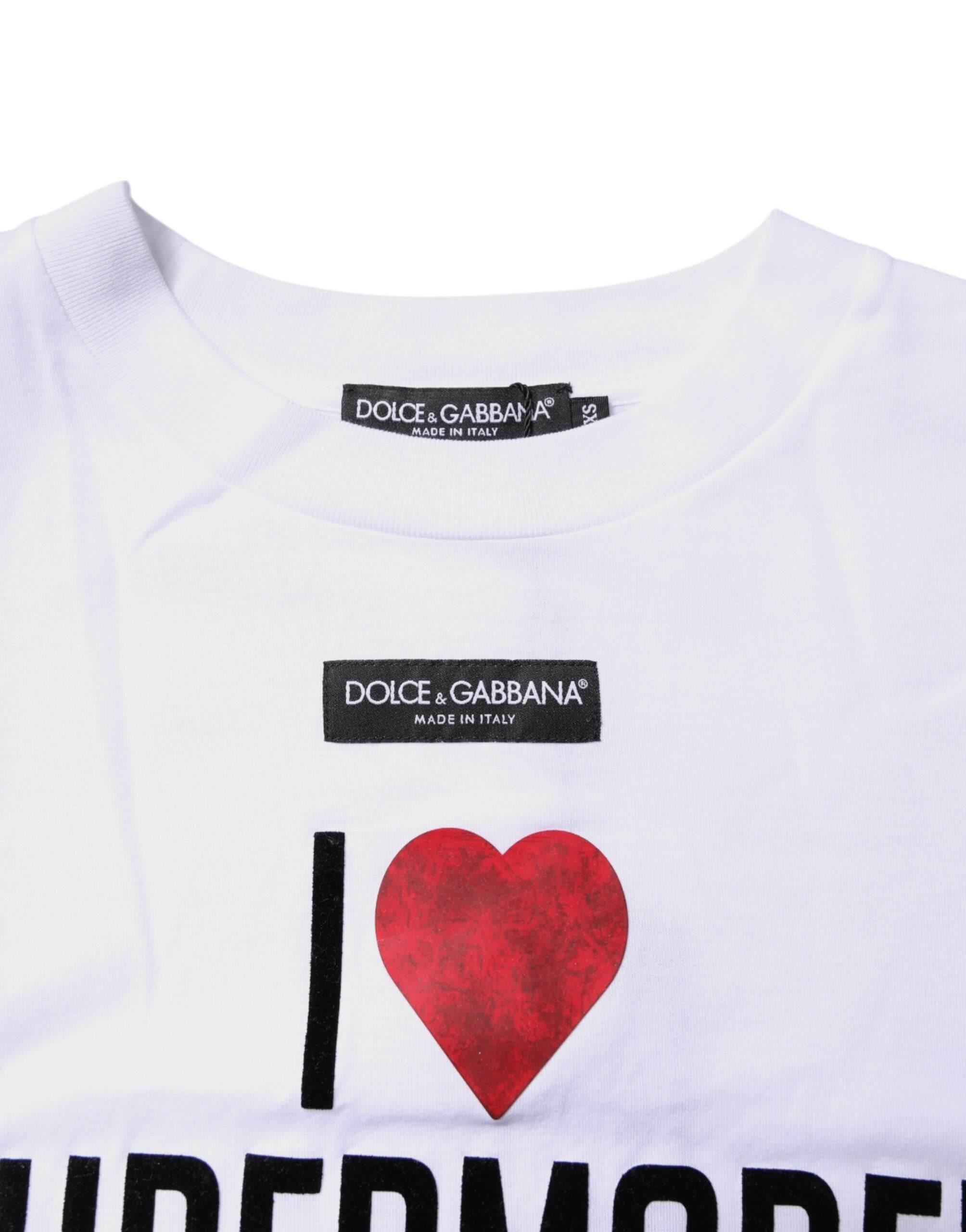 Dolce & Gabbana White Printed Round Neck Top Cotton T-shirt - Hilstor
