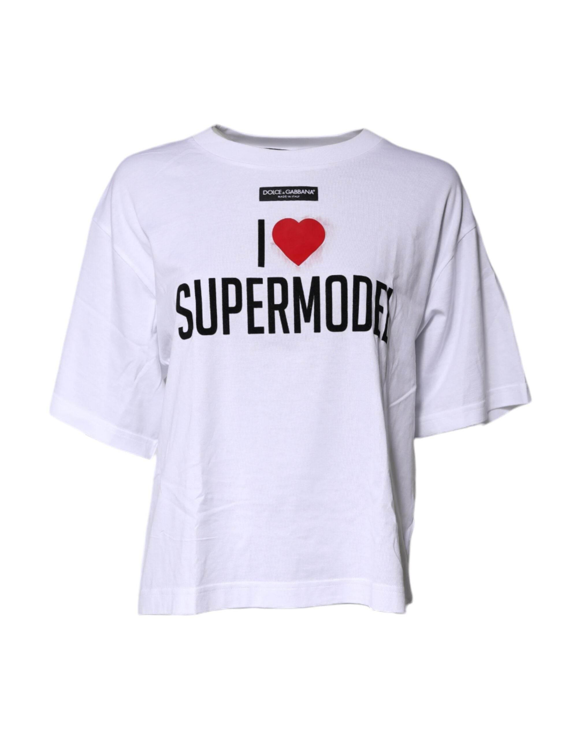 Dolce & Gabbana White Printed Round Neck Top Cotton T-shirt - Hilstor