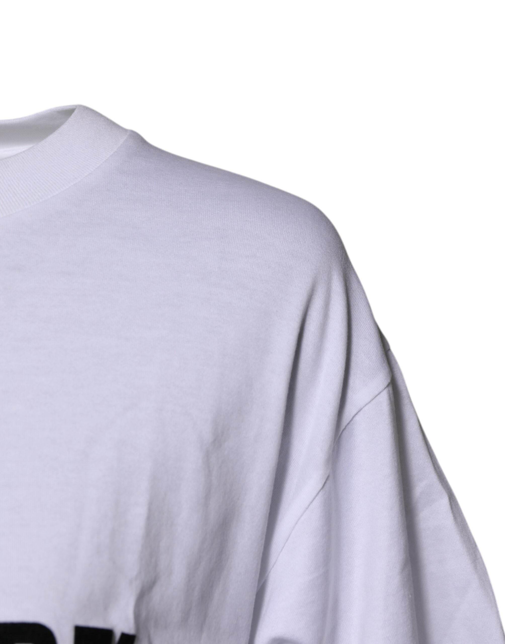 Dolce & Gabbana White Printed Round Neck Top Cotton T-shirt - Hilstor