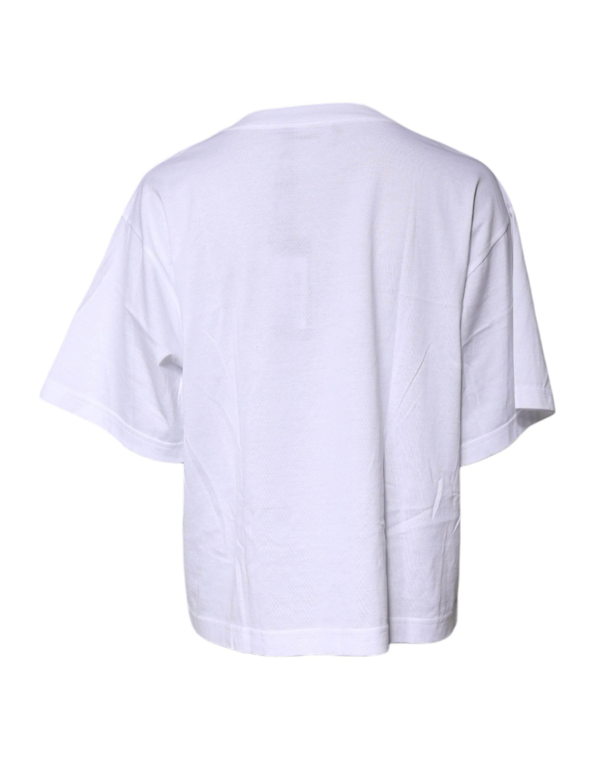 Dolce & Gabbana White Printed Round Neck Top Cotton T-shirt - Hilstor