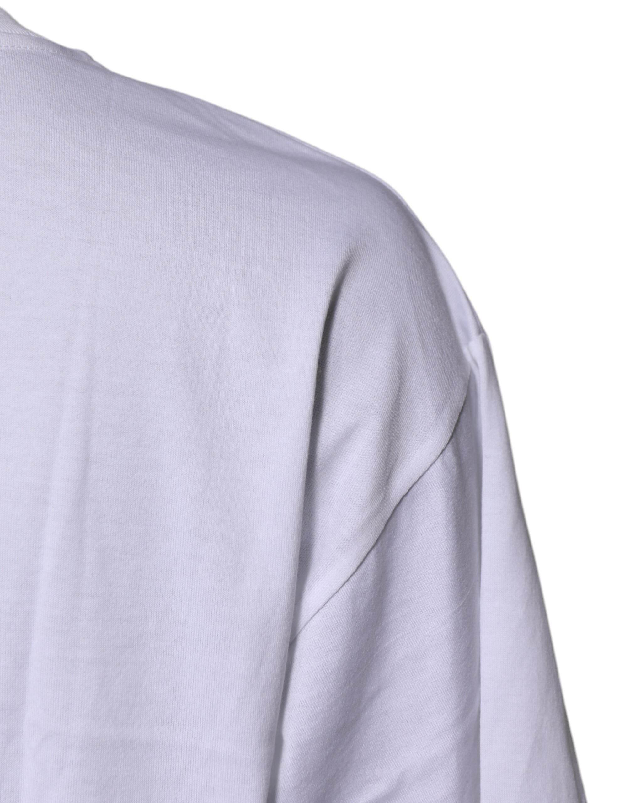 Dolce & Gabbana White Printed Round Neck Top Cotton T-shirt - Hilstor