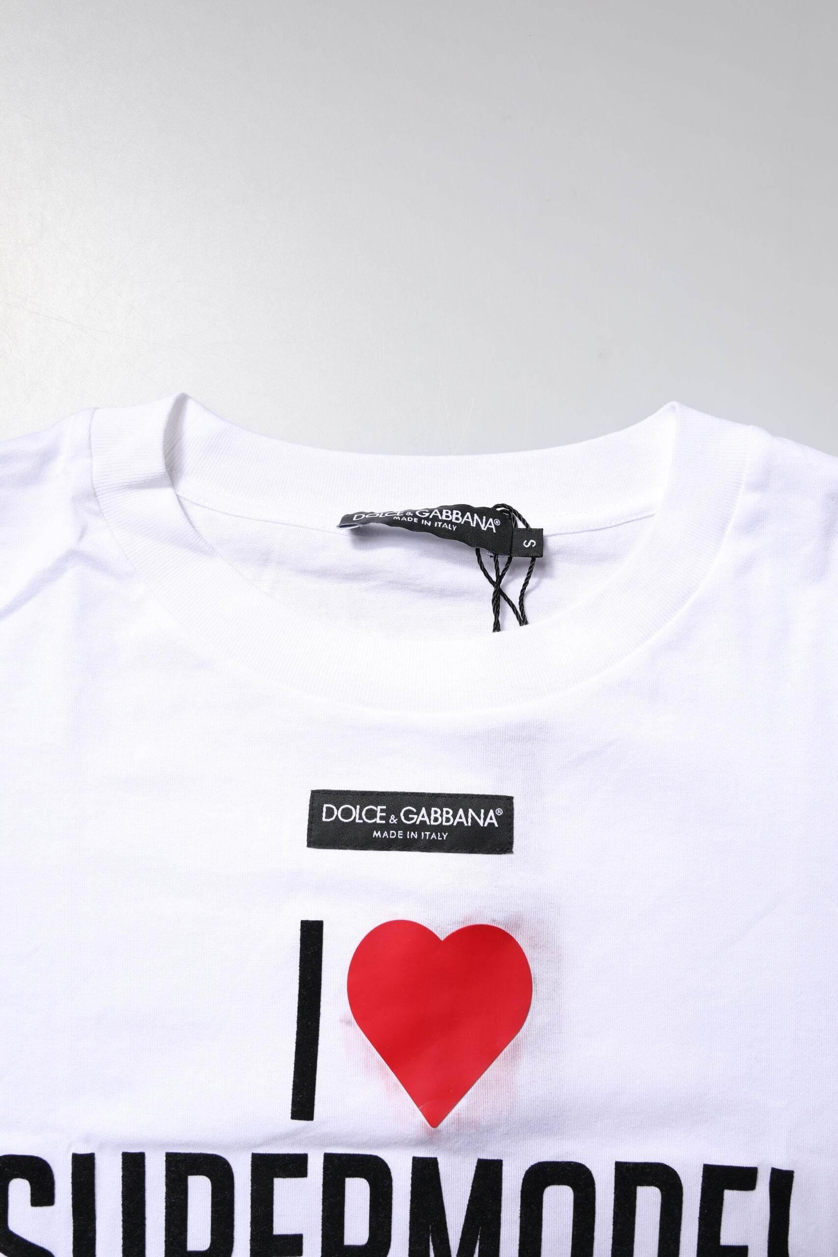 Dolce & Gabbana White Printed Round Neck Top Cotton T-shirt - Hilstor