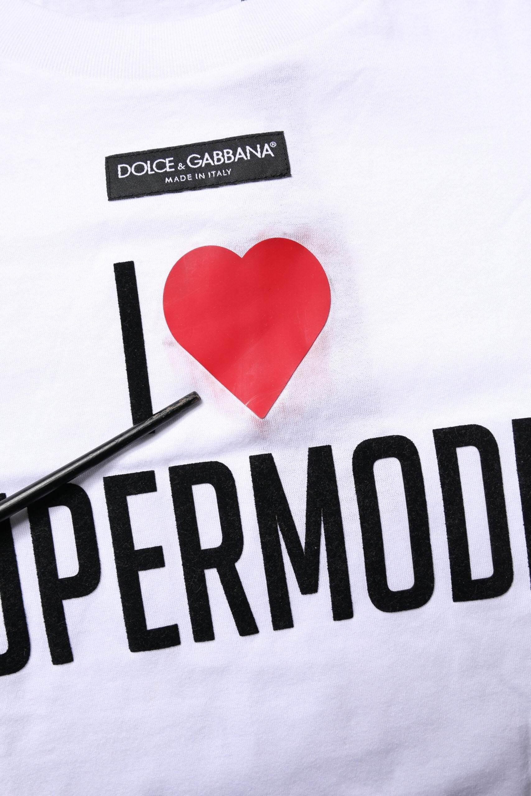 Dolce & Gabbana White Printed Round Neck Top Cotton T-shirt - Hilstor