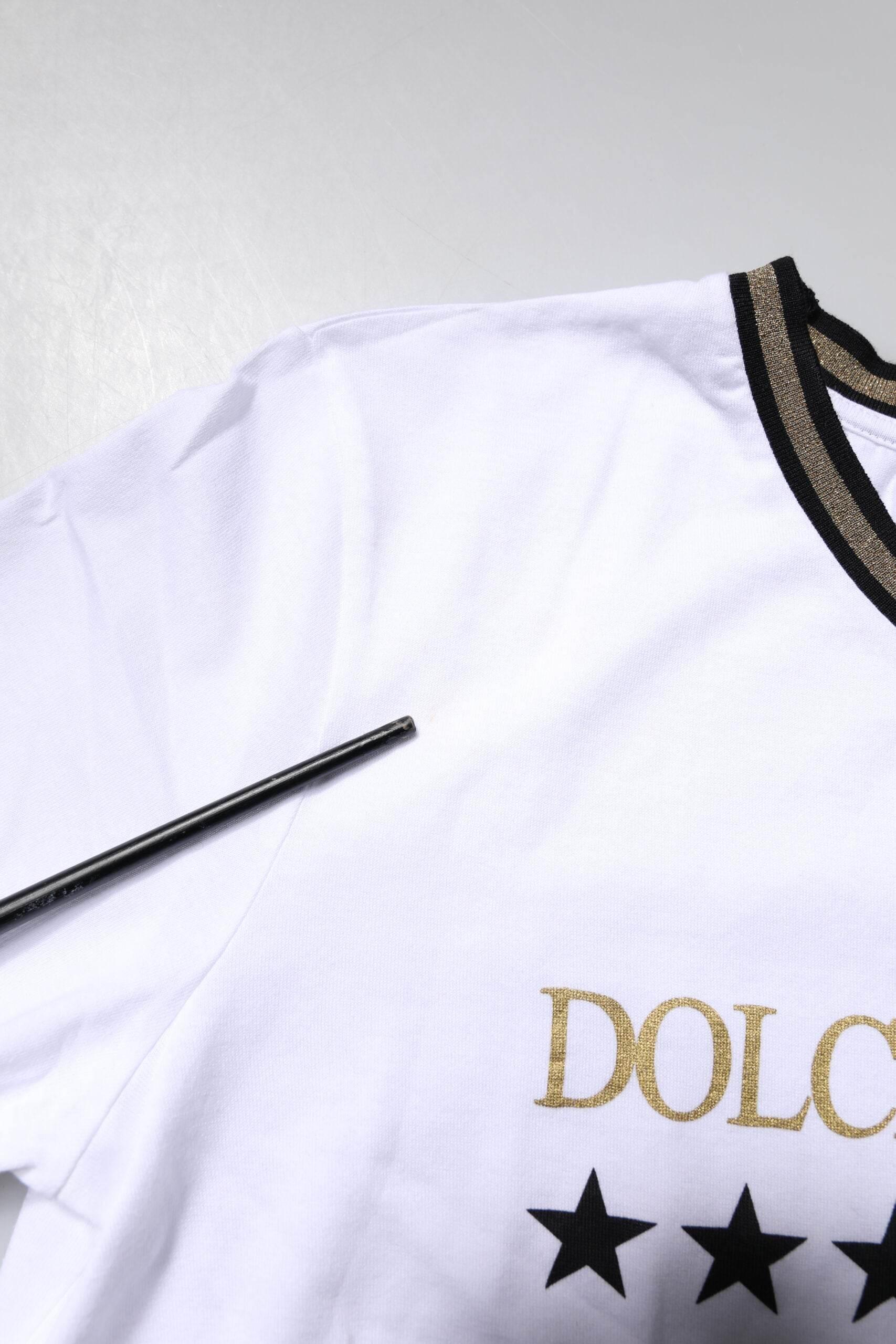 Dolce & Gabbana White Printed Round Neck Top Cotton T-shirt - Hilstor