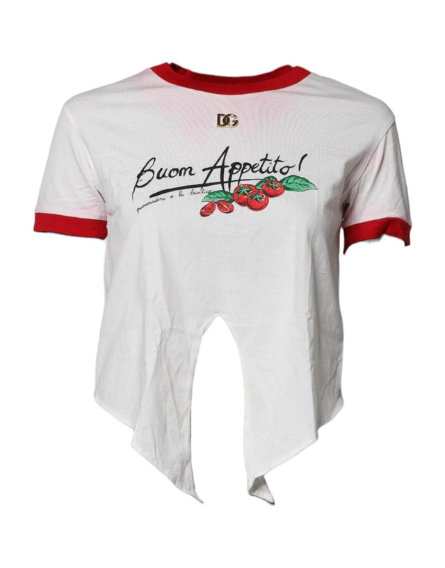 Dolce & Gabbana White Printed Round Neck Cropped Top T-shirt - Hilstor
