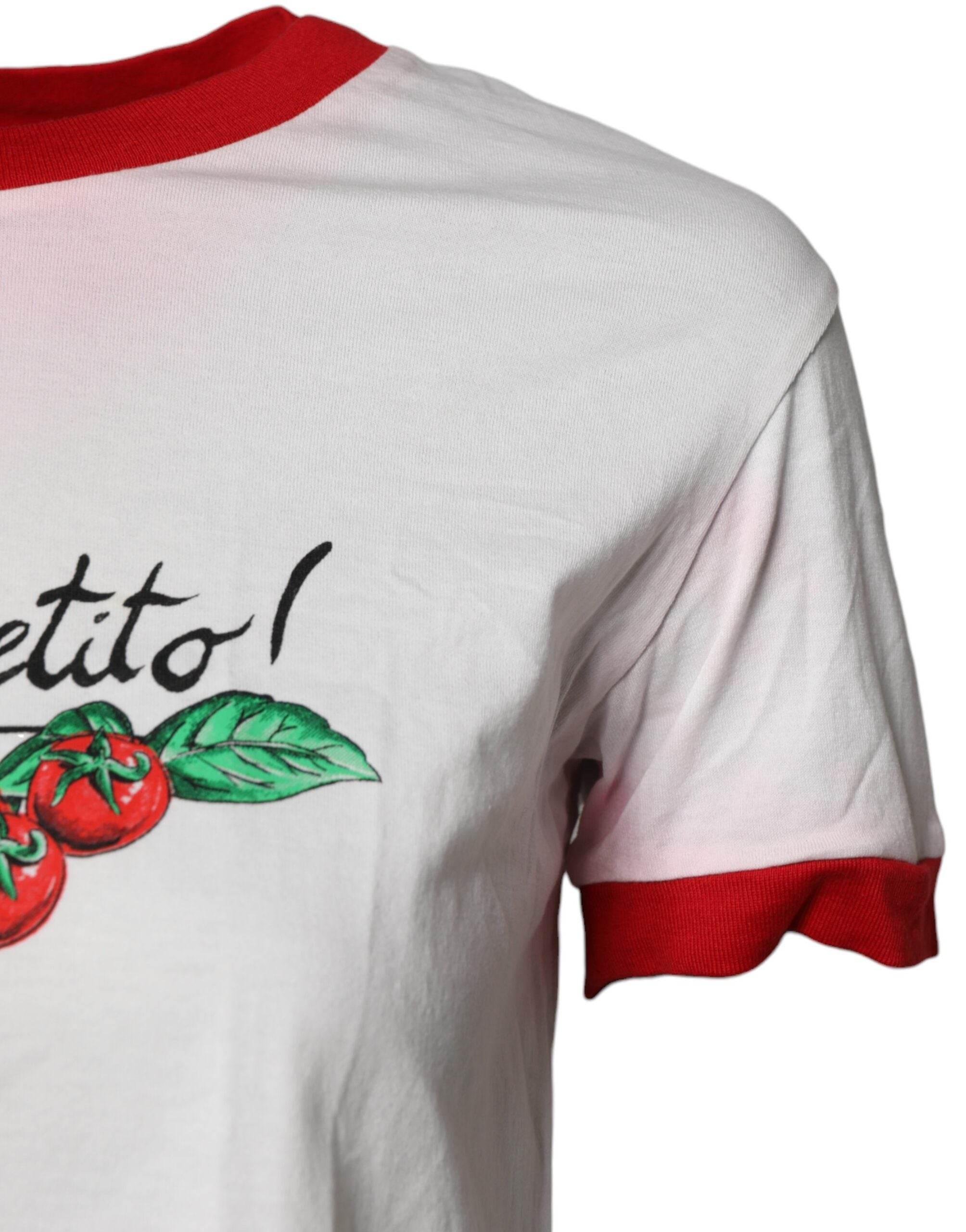 Dolce & Gabbana White Printed Round Neck Cropped Top T-shirt - Hilstor