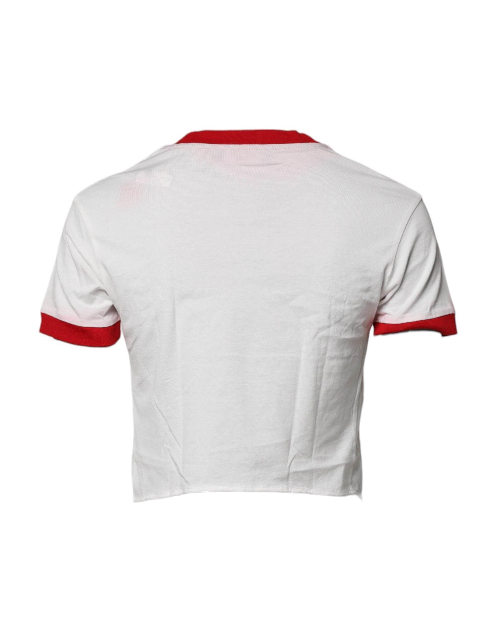 Dolce & Gabbana White Printed Round Neck Cropped Top T-shirt - Hilstor