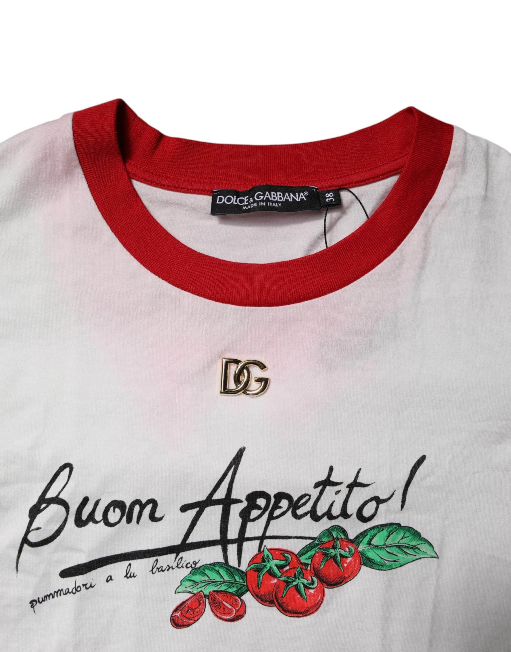Dolce & Gabbana White Printed Round Neck Cropped Top T-shirt - Hilstor