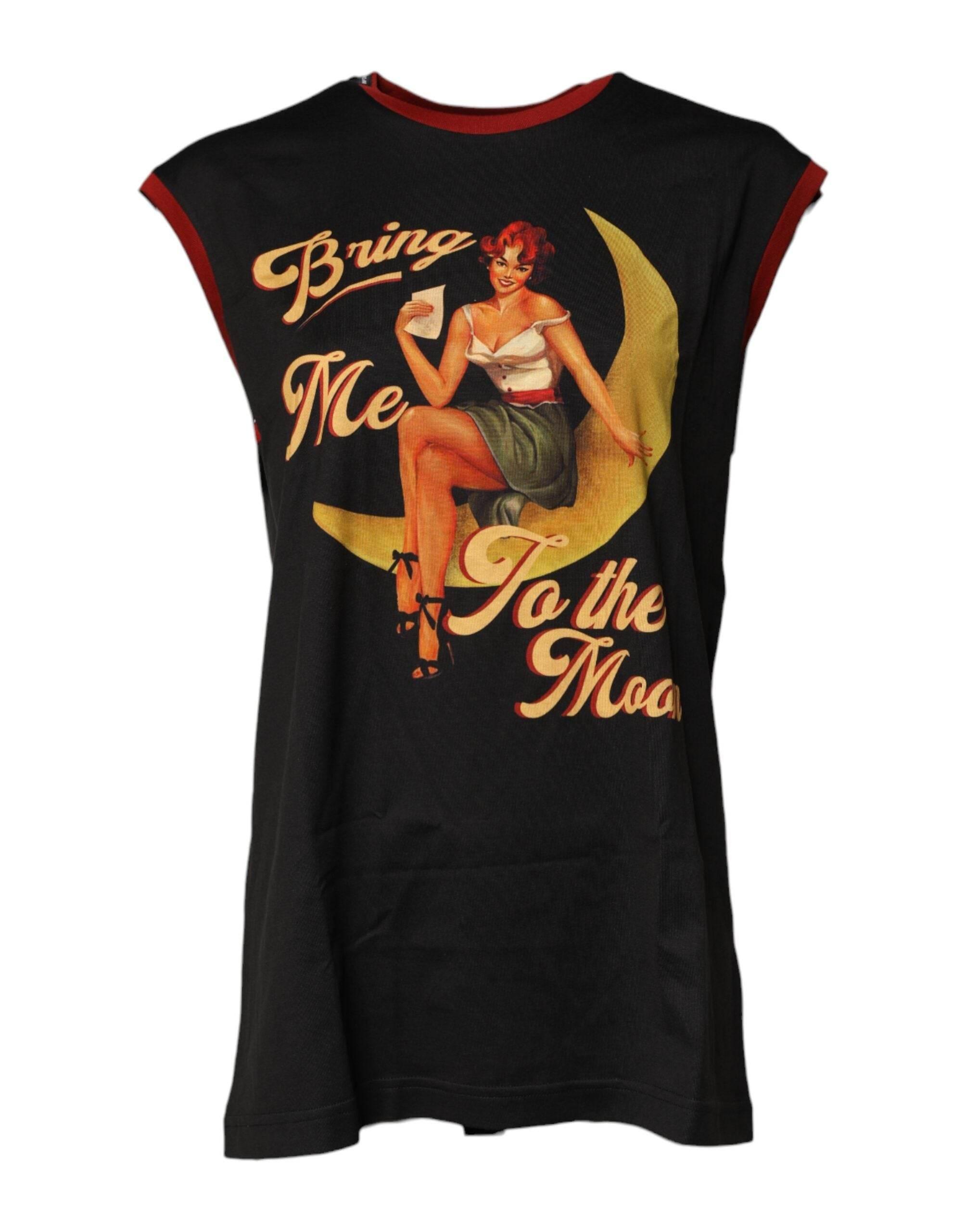 Dolce & Gabbana Black Pin Up Cotton Round Neckline Tank Top - Hilstor