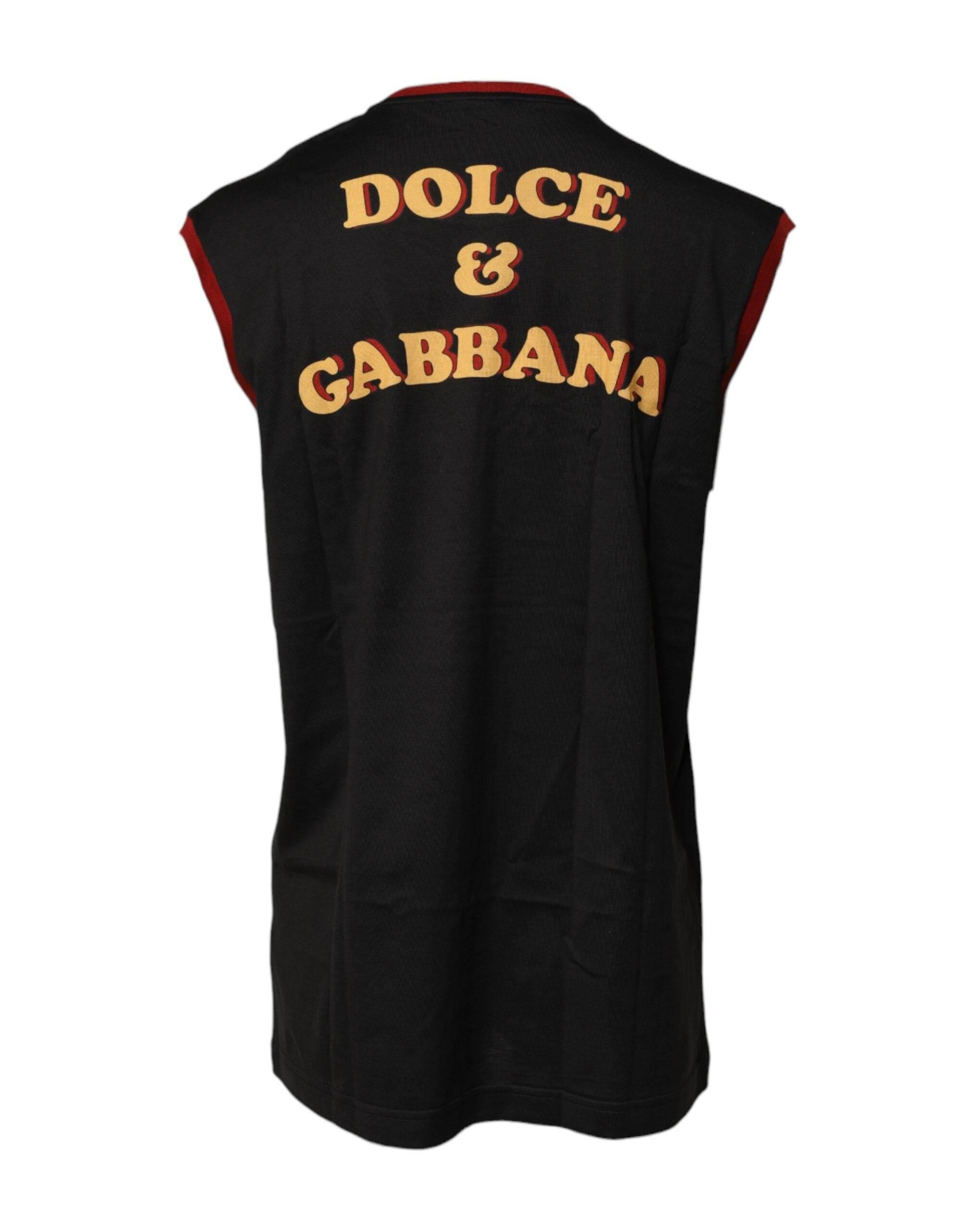 Dolce & Gabbana Black Pin Up Cotton Round Neckline Tank Top - Hilstor
