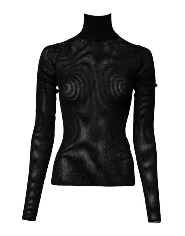 Dolce & Gabbana Black Knit Long Sleeves Turtleneck Slim Top - Hilstor