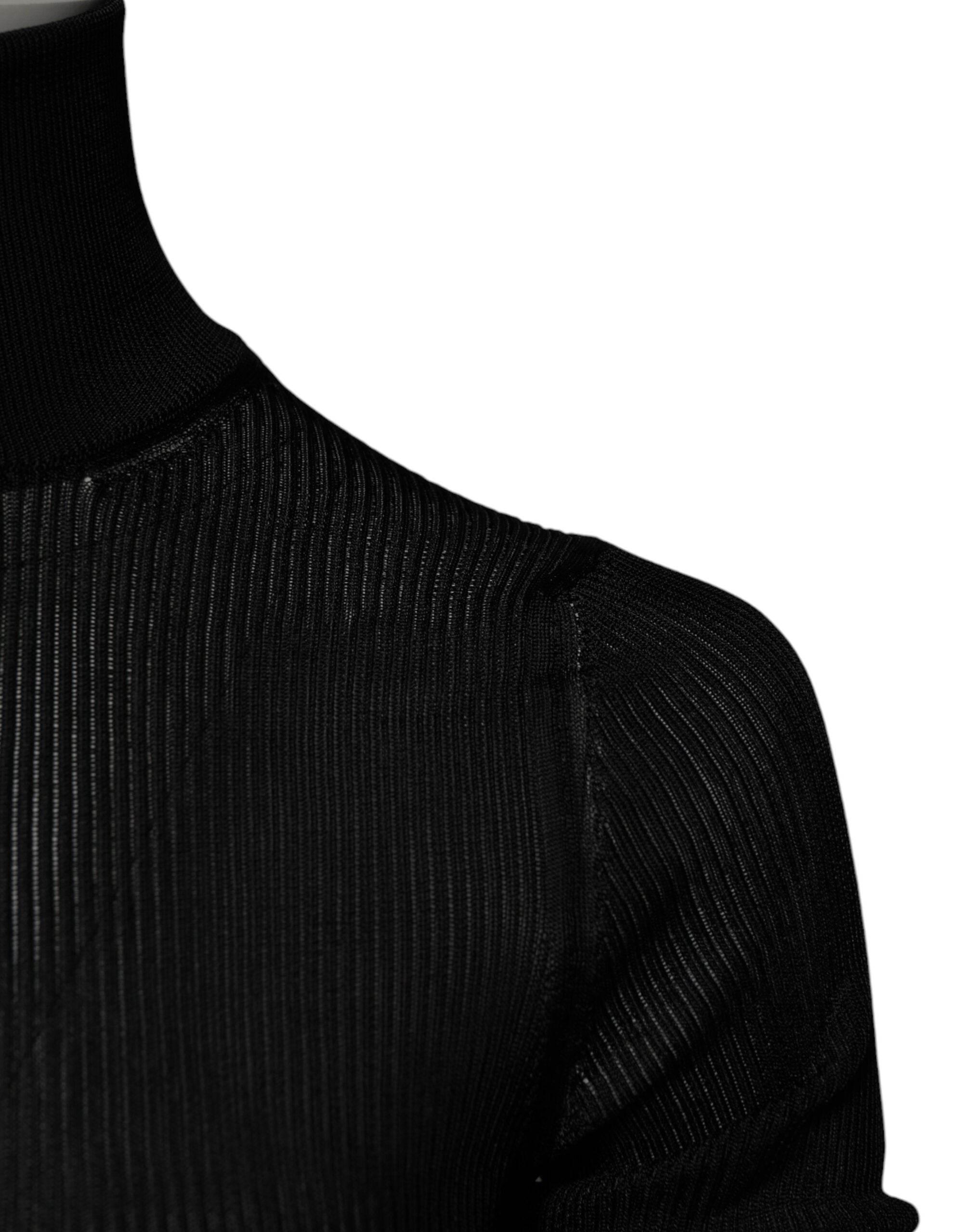 Dolce & Gabbana Black Knit Long Sleeves Turtleneck Slim Top - Hilstor