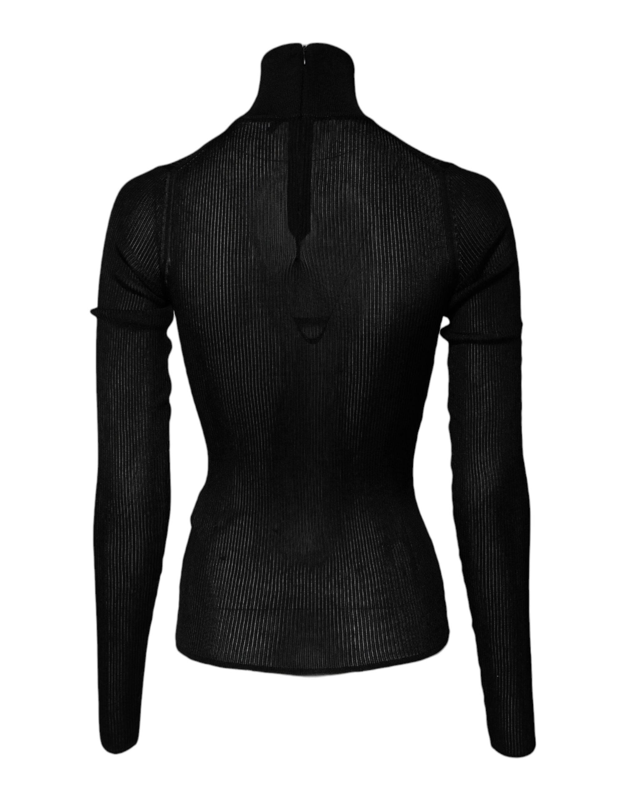 Dolce & Gabbana Black Knit Long Sleeves Turtleneck Slim Top - Hilstor