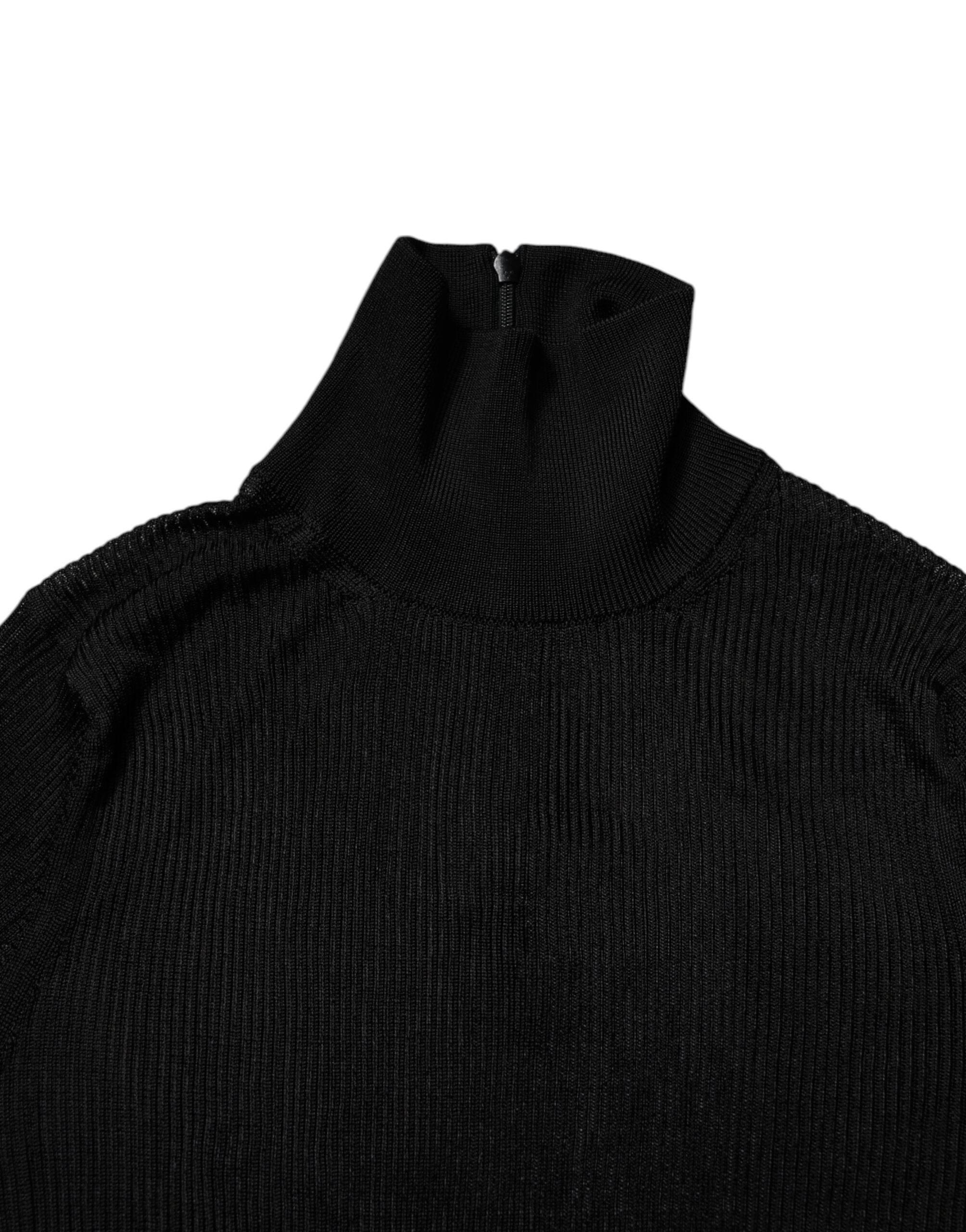Dolce & Gabbana Black Knit Long Sleeves Turtleneck Slim Top - Hilstor