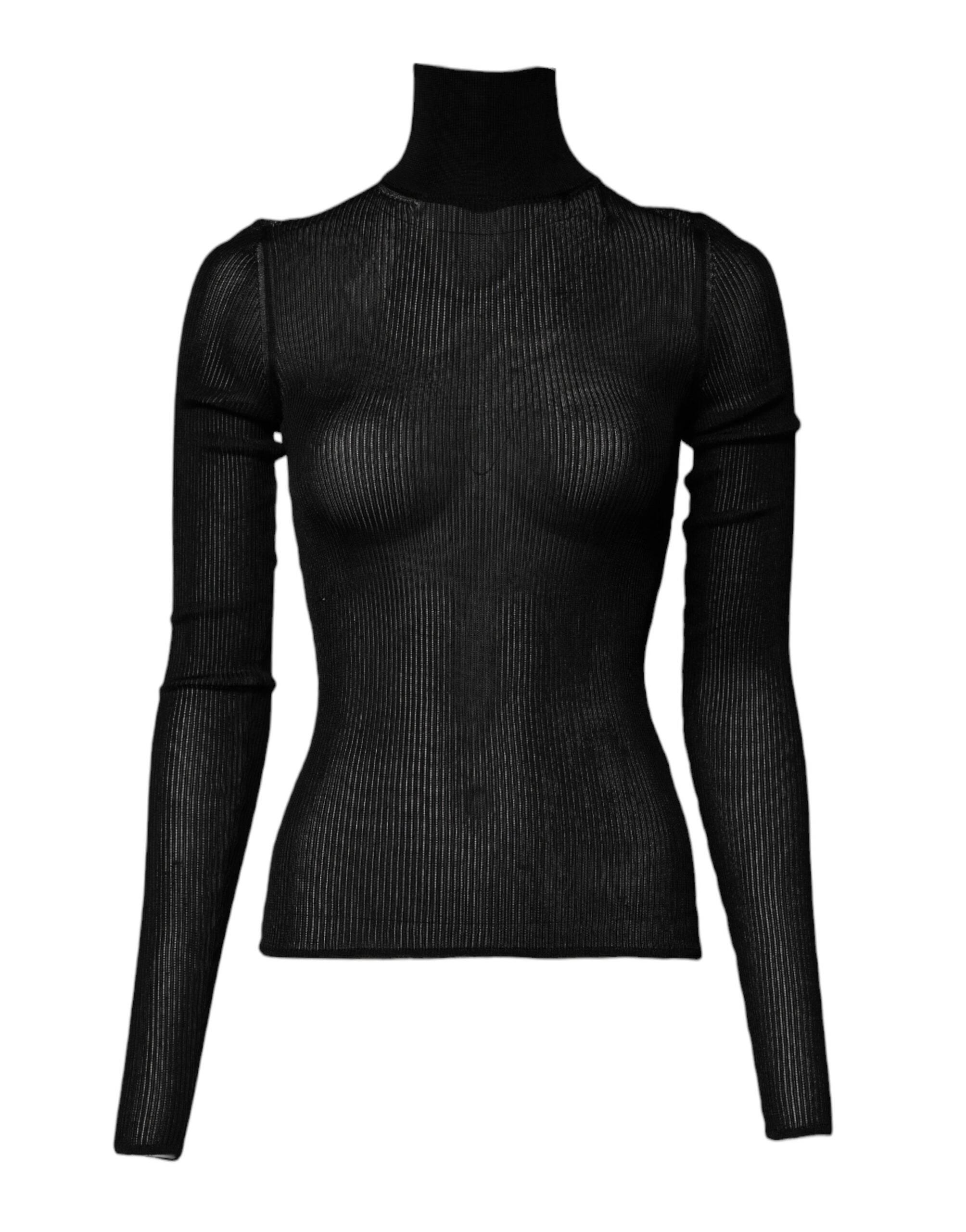 Dolce & Gabbana Black Knit Long Sleeves Turtleneck Slim Top - Hilstor