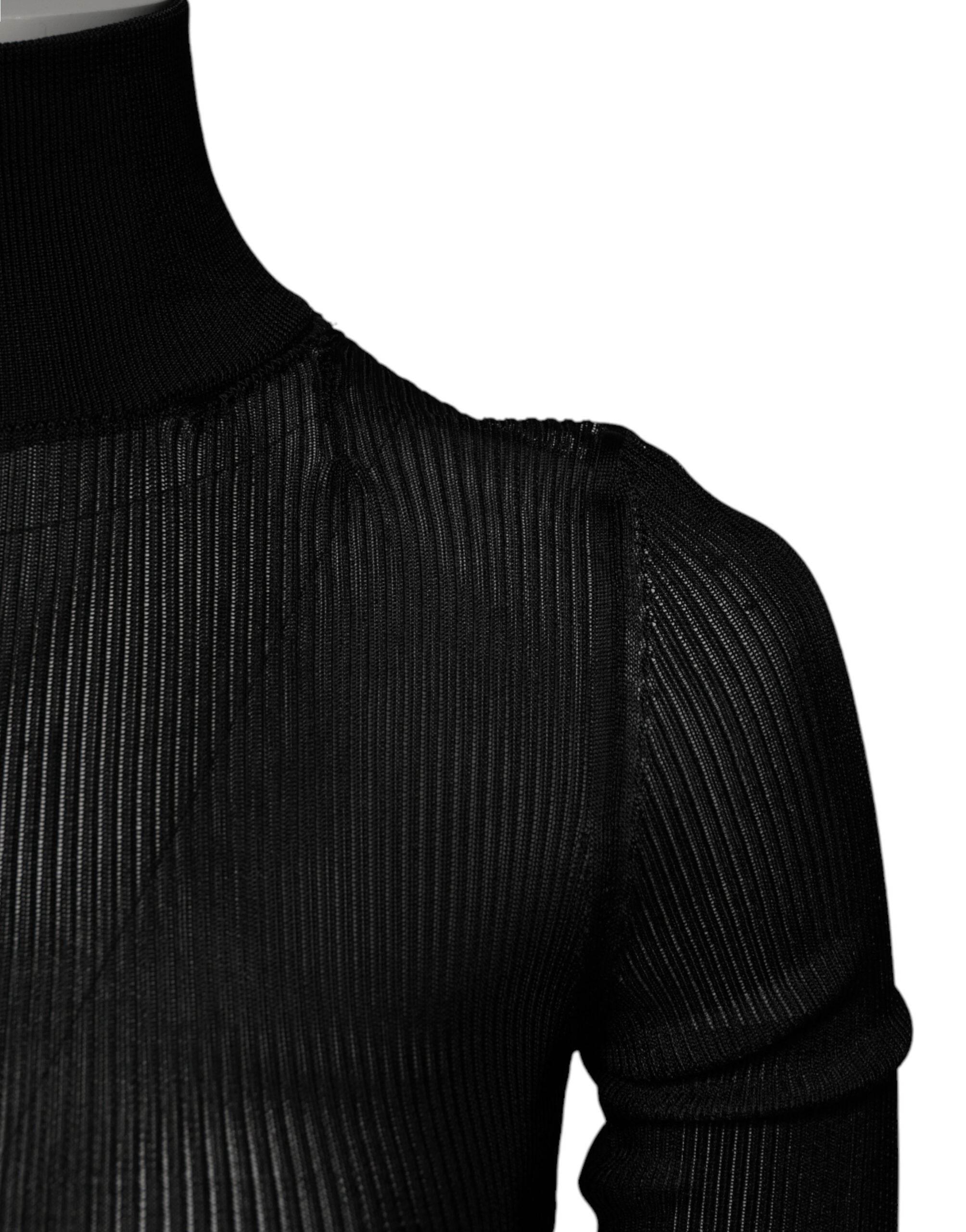 Dolce & Gabbana Black Knit Long Sleeves Turtleneck Slim Top - Hilstor