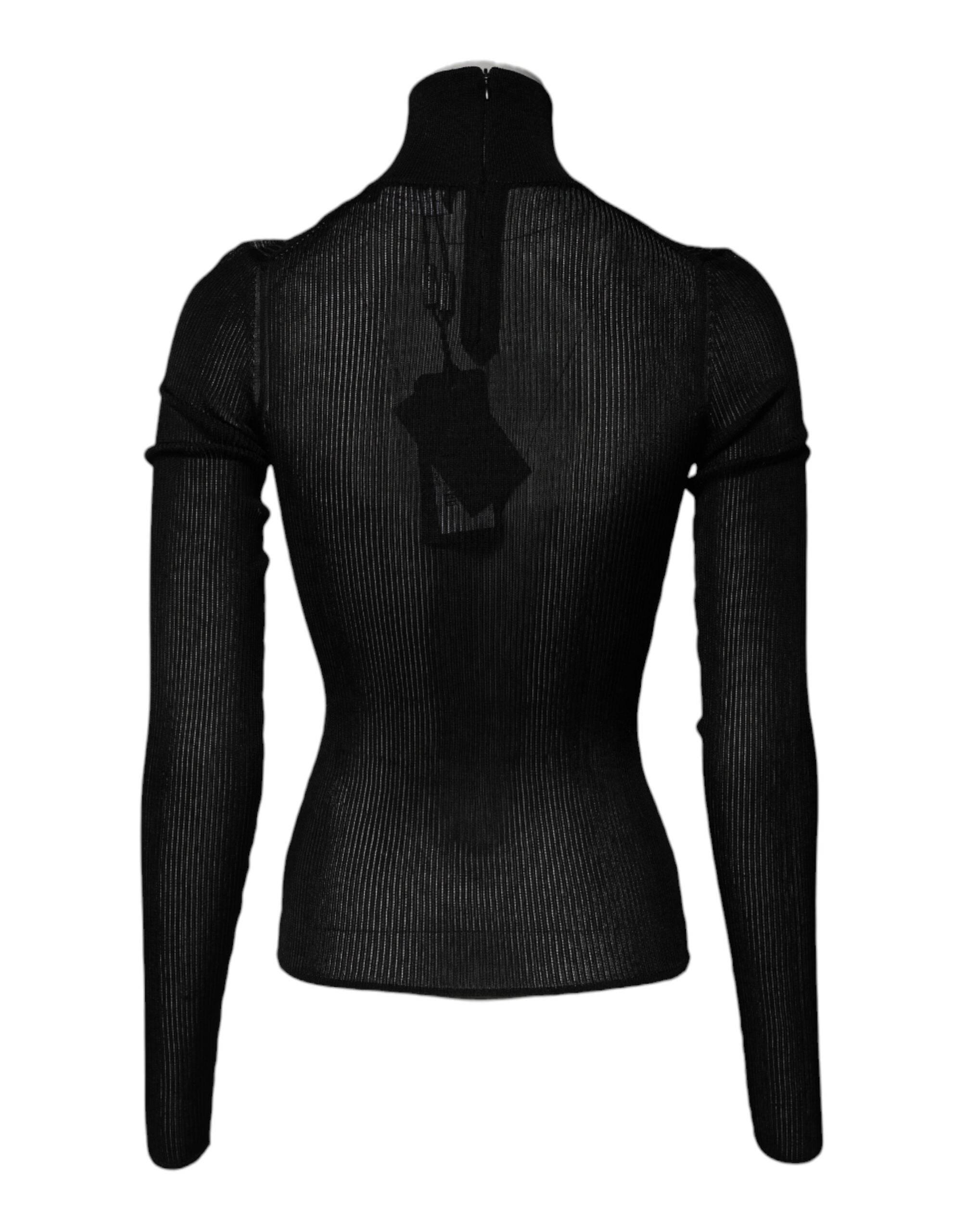 Dolce & Gabbana Black Knit Long Sleeves Turtleneck Slim Top - Hilstor