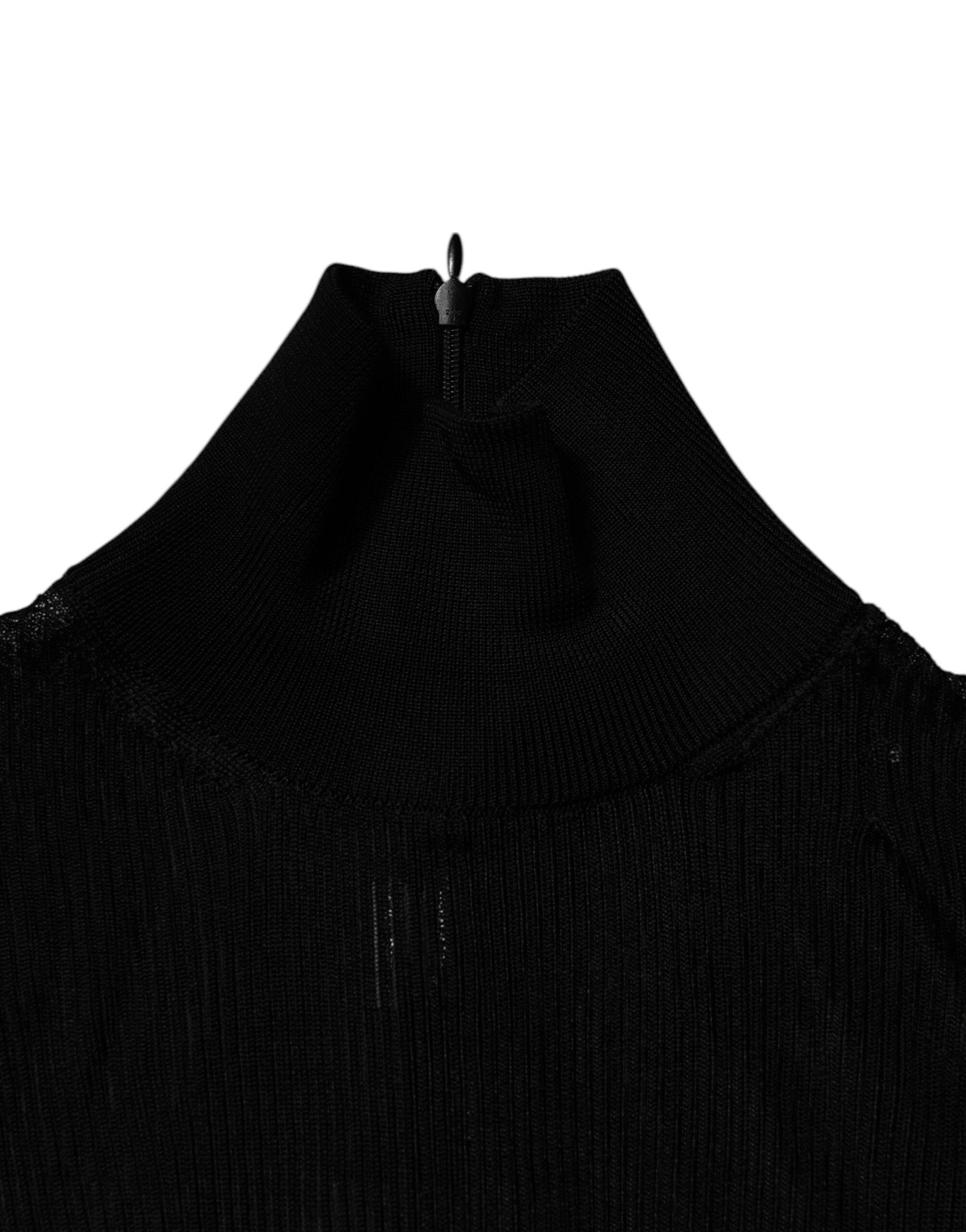 Dolce & Gabbana Black Knit Long Sleeves Turtleneck Slim Top - Hilstor