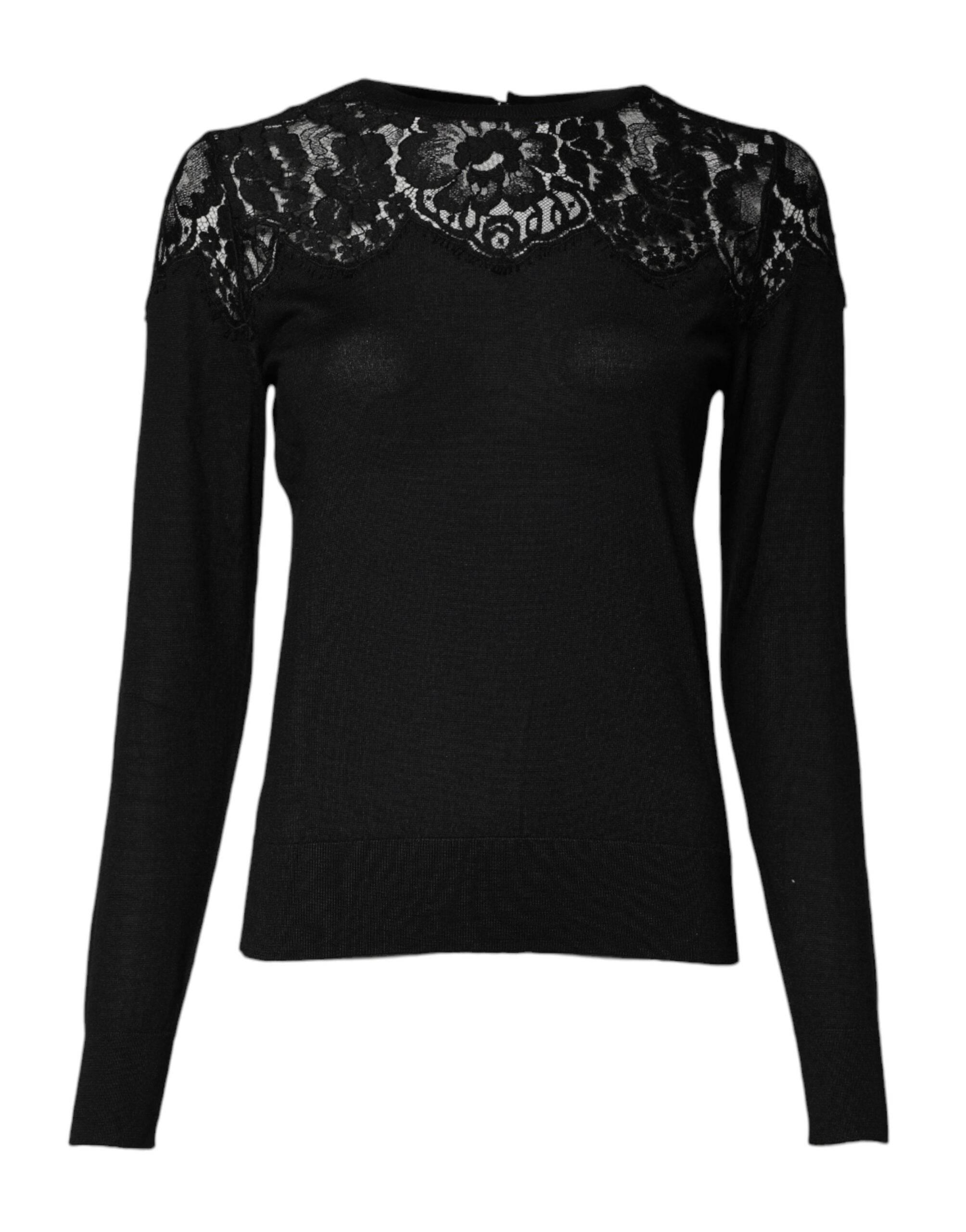 Dolce & Gabbana Black Floral Lace Long Sleeves Blouse Top - Hilstor