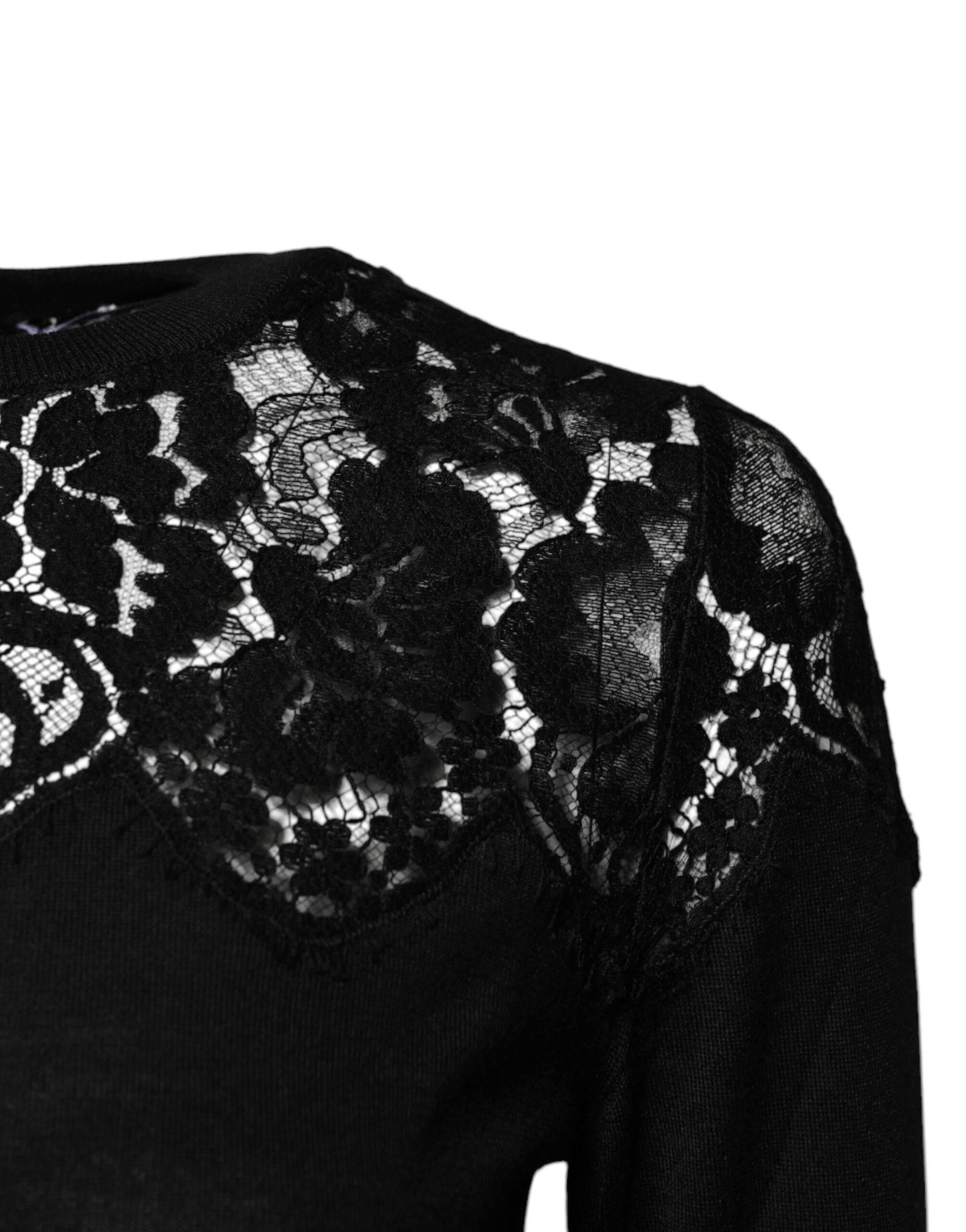 Dolce & Gabbana Black Floral Lace Long Sleeves Blouse Top - Hilstor