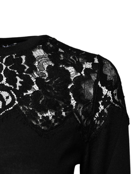 Dolce &amp; Gabbana Black Floral Blonde Langærmet Bluse Top