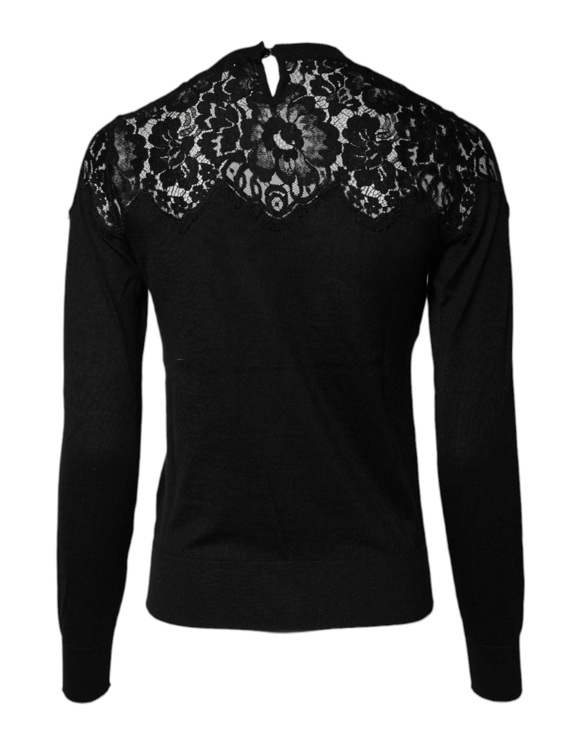 Dolce & Gabbana Black Floral Lace Long Sleeves Blouse Top - Hilstor
