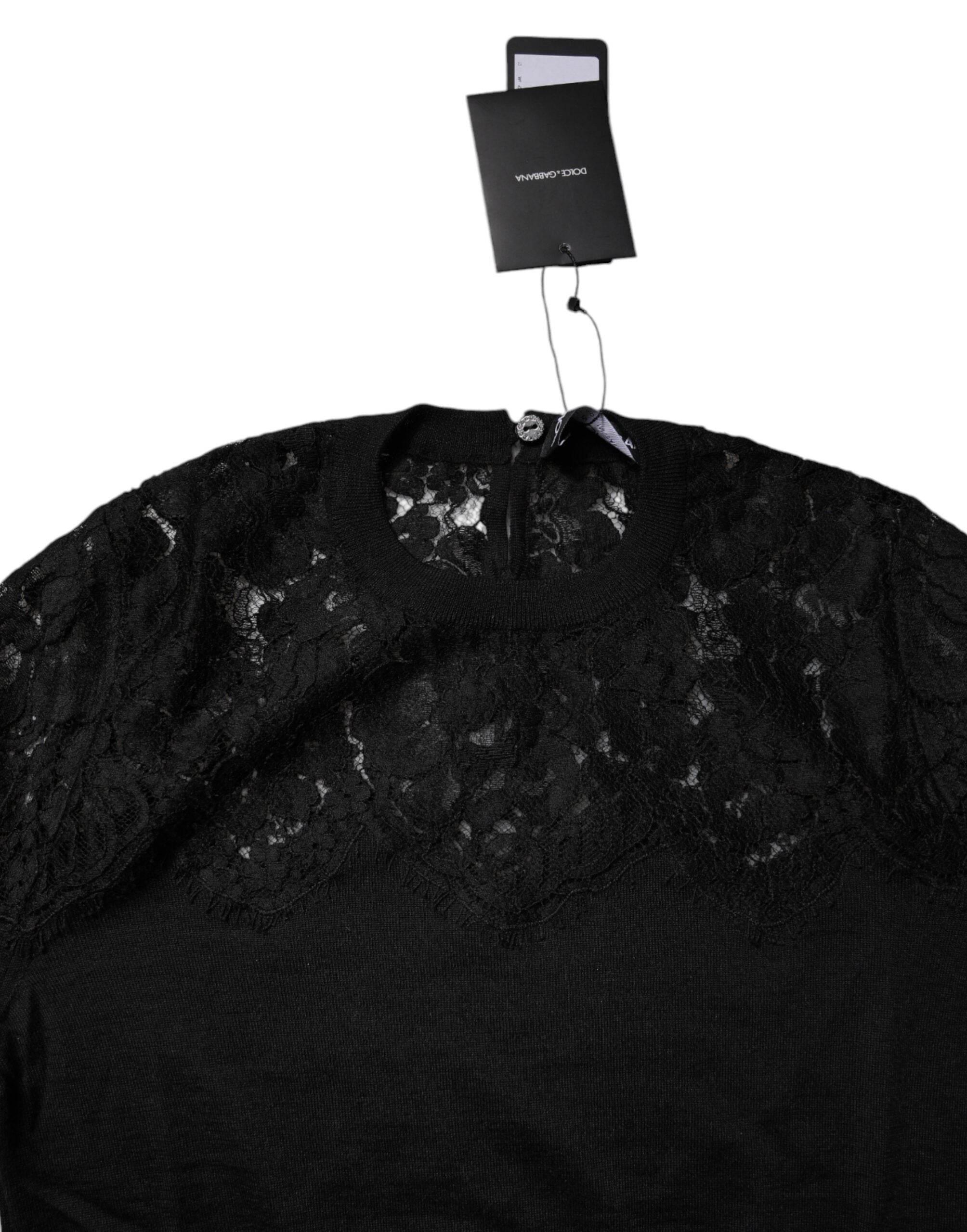 Dolce & Gabbana Black Floral Lace Long Sleeves Blouse Top - Hilstor