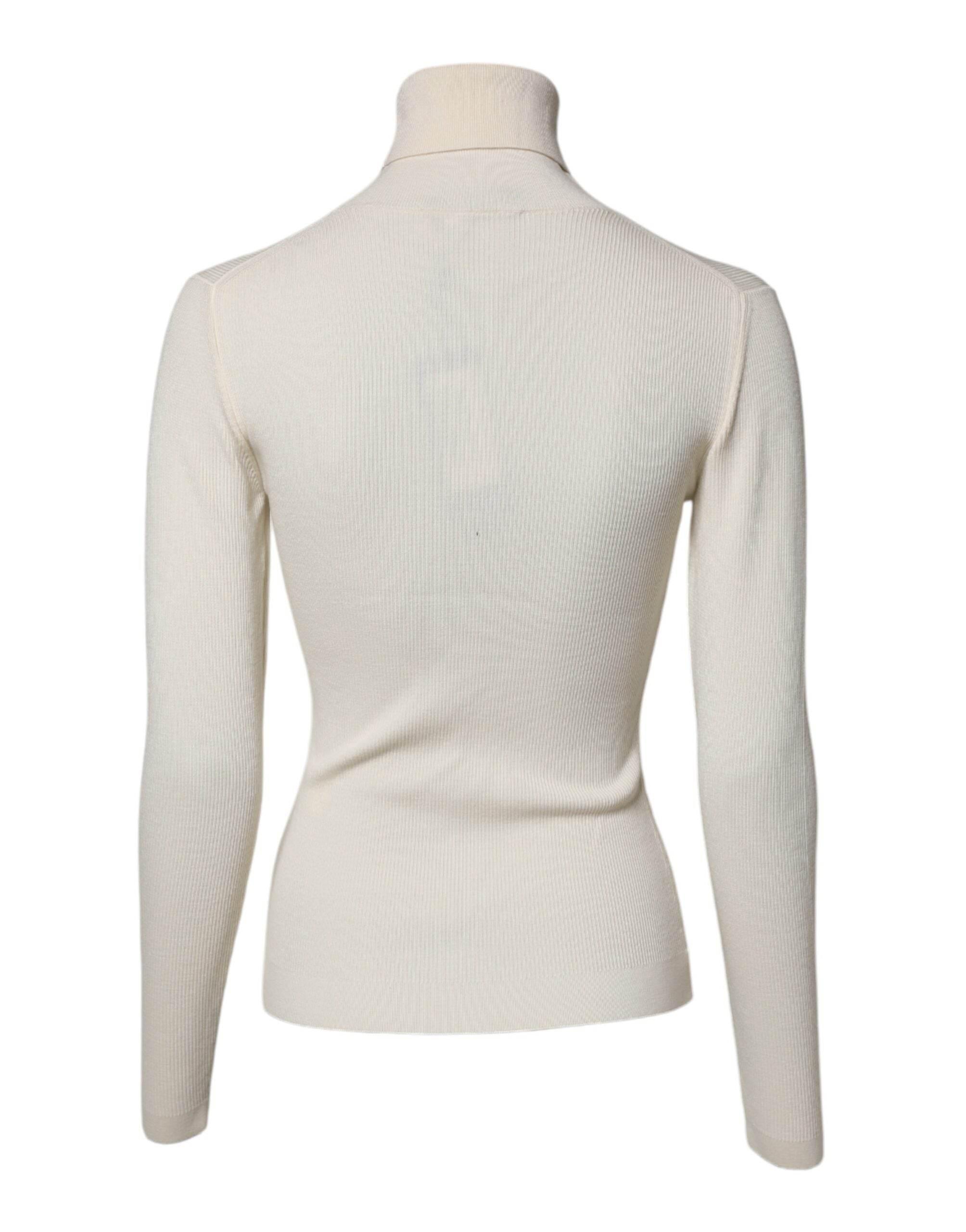 Dolce & Gabbana Cream Long Sleeves Turtleneck Slim Sweater - Hilstor