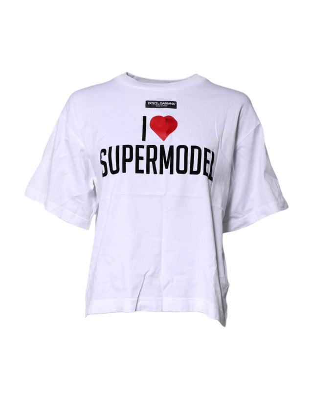 Dolce & Gabbana White Printed Round Neck Top Cotton T-shirt - Hilstor