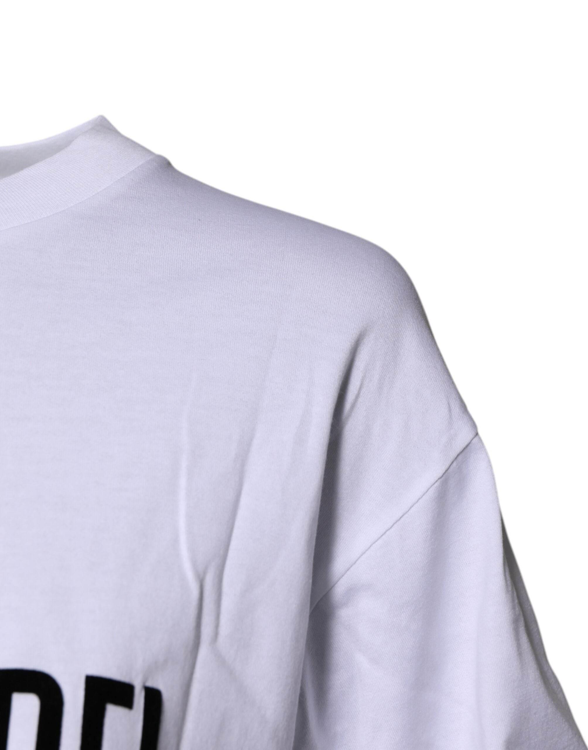 Dolce & Gabbana White Printed Round Neck Top Cotton T-shirt - Hilstor