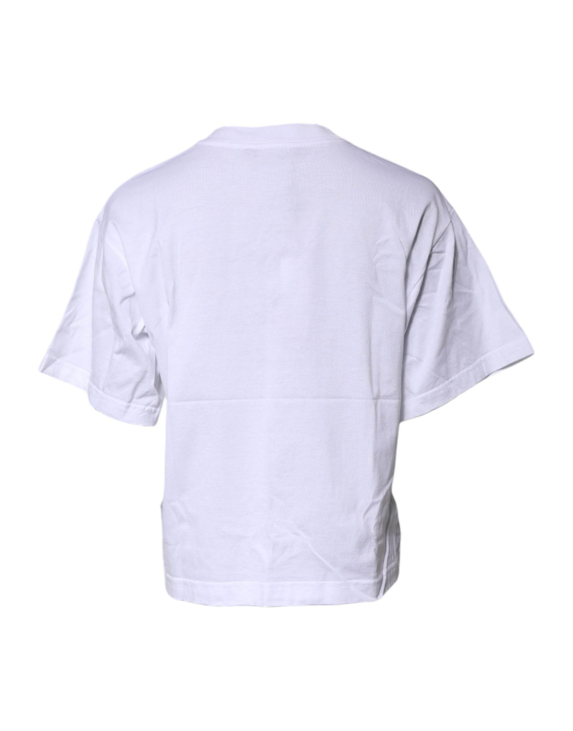 Dolce & Gabbana White Printed Round Neck Top Cotton T-shirt - Hilstor