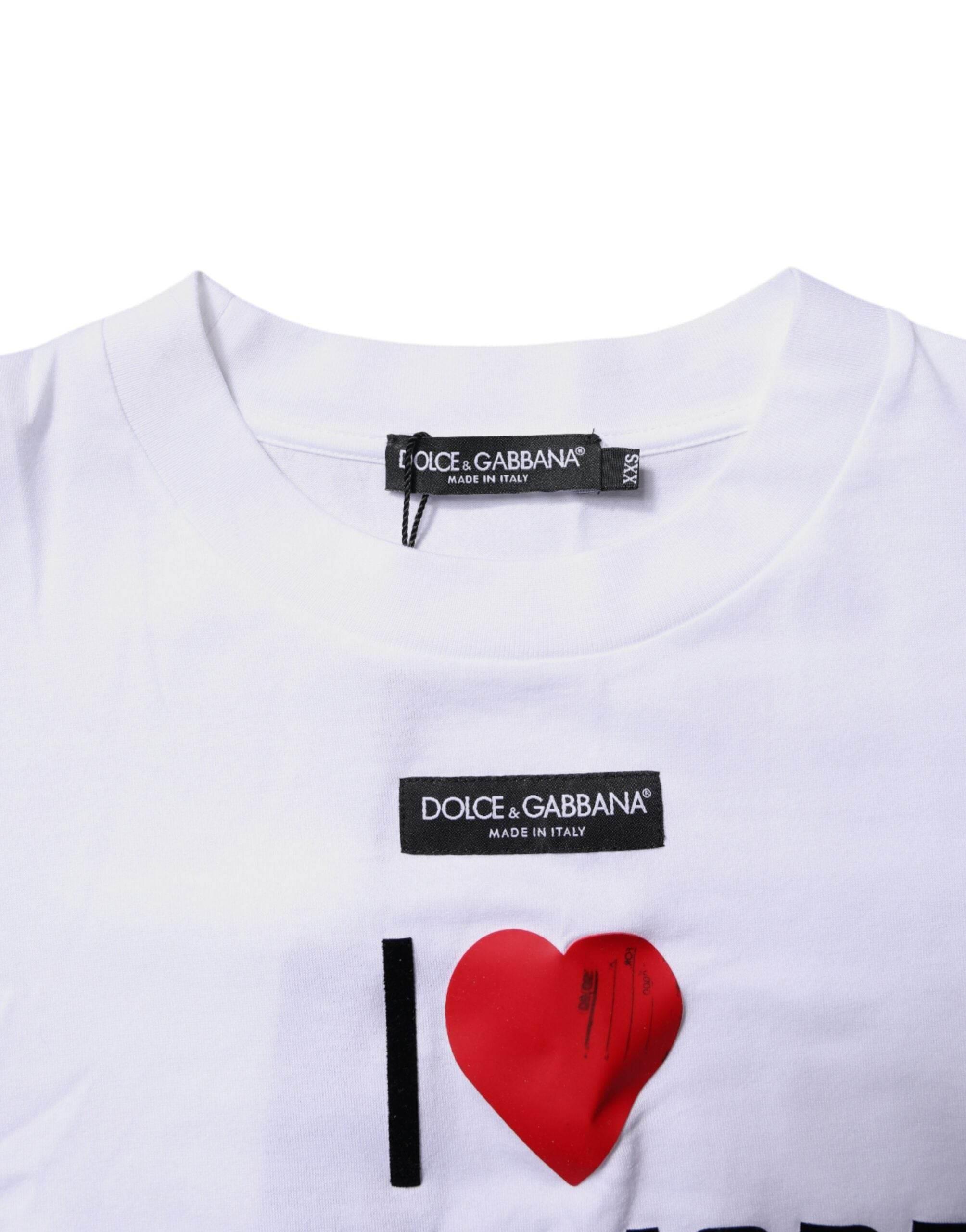 Dolce & Gabbana White Printed Round Neck Top Cotton T-shirt - Hilstor