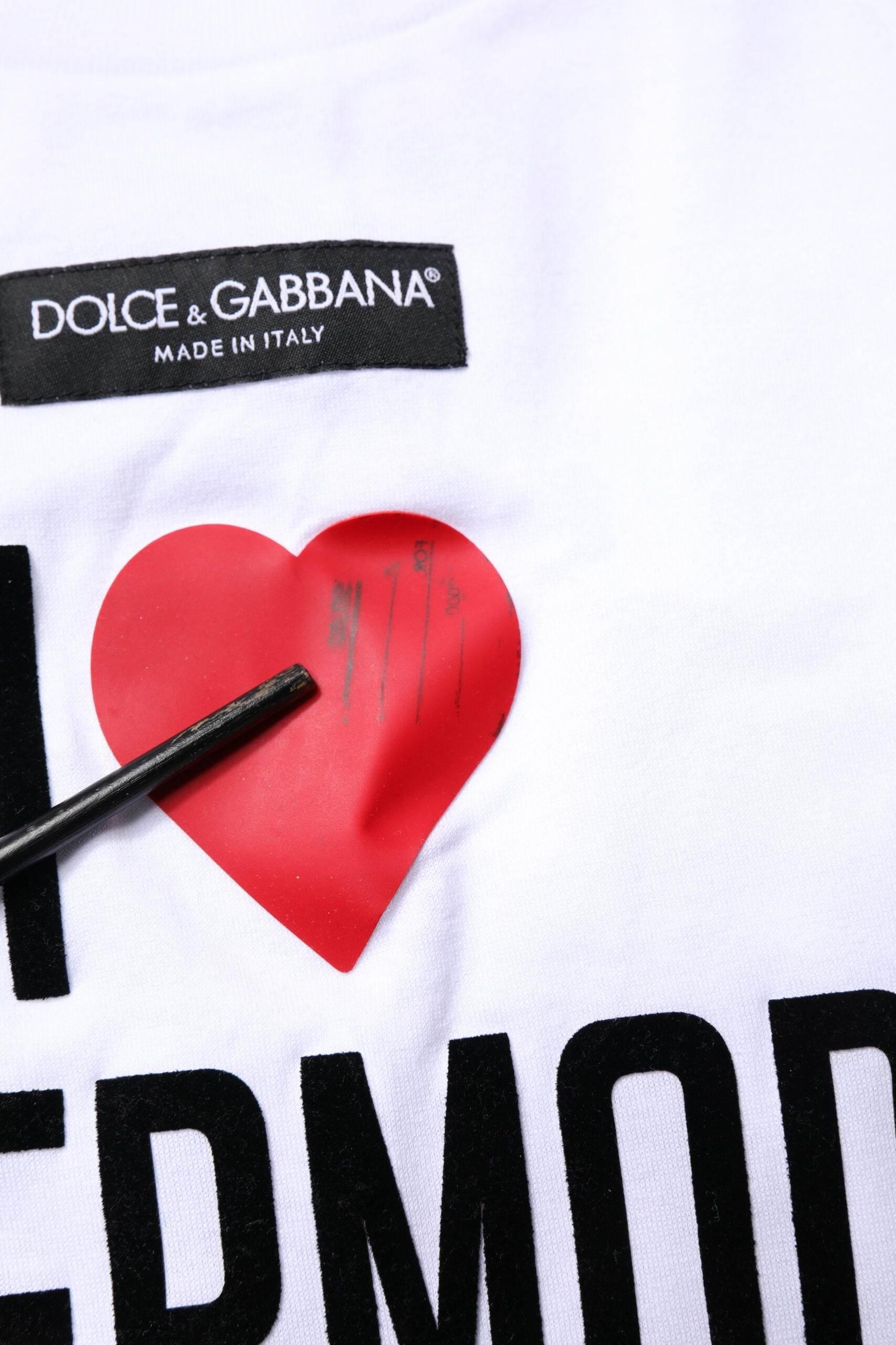 Dolce & Gabbana White Printed Round Neck Top Cotton T-shirt - Hilstor