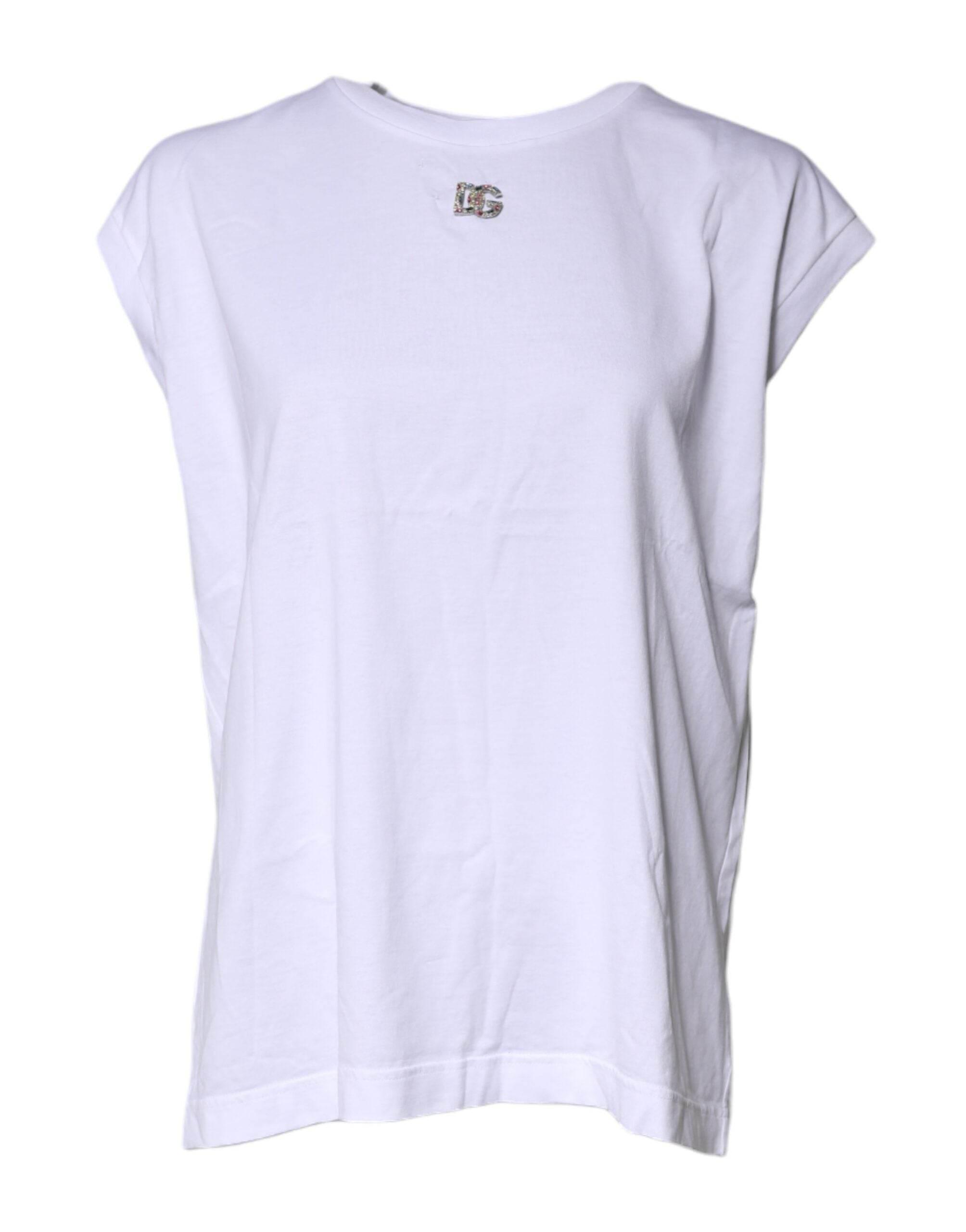 Dolce & Gabbana White Cotton Sleeveless Round Neck Tank Top - Hilstor