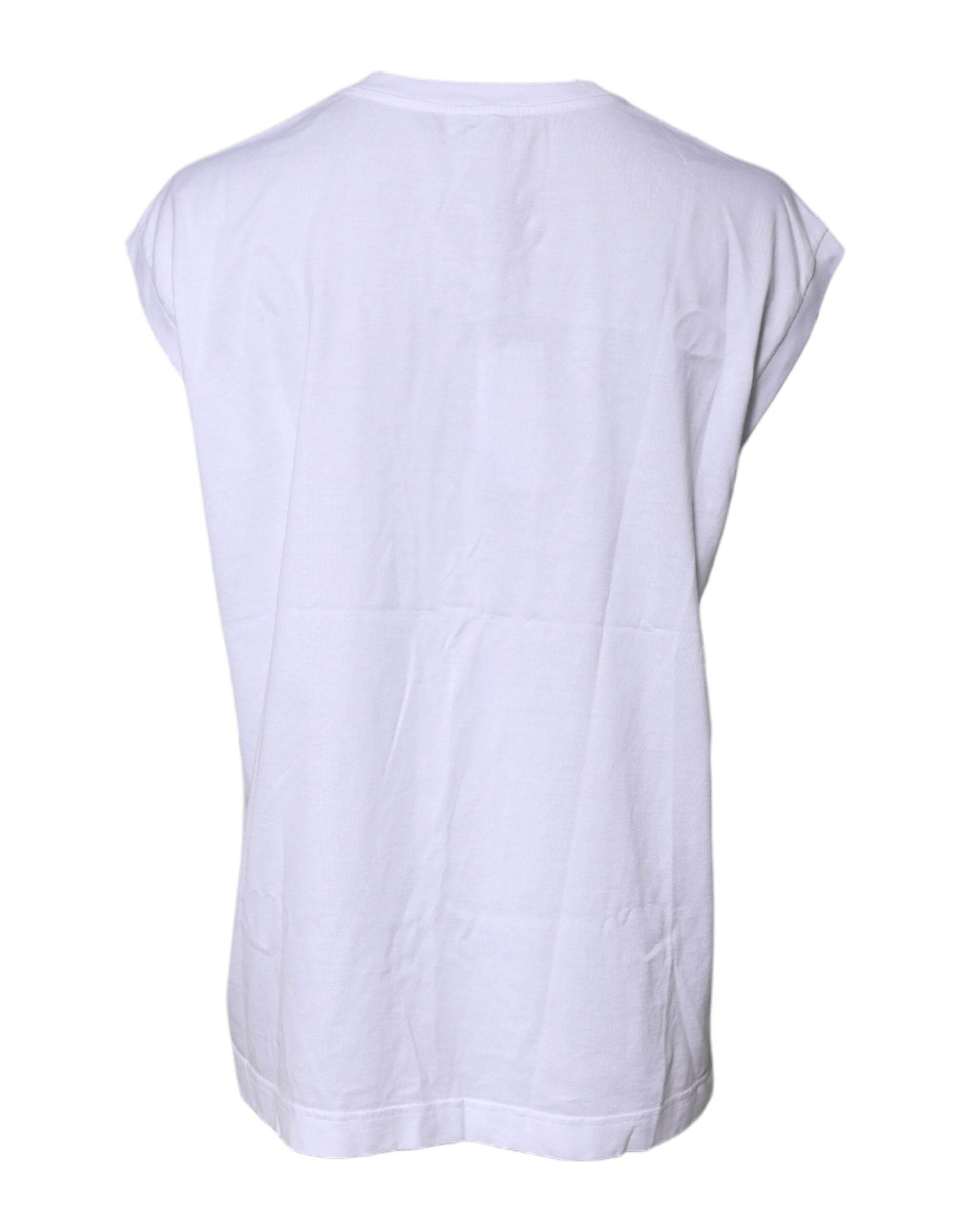 Dolce & Gabbana White Cotton Sleeveless Round Neck Tank Top - Hilstor