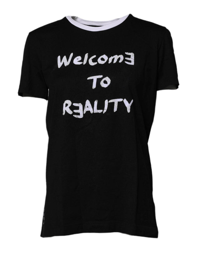 Dolce & Gabbana Black Printed Round Neck Top Cotton T-shirt - Hilstor