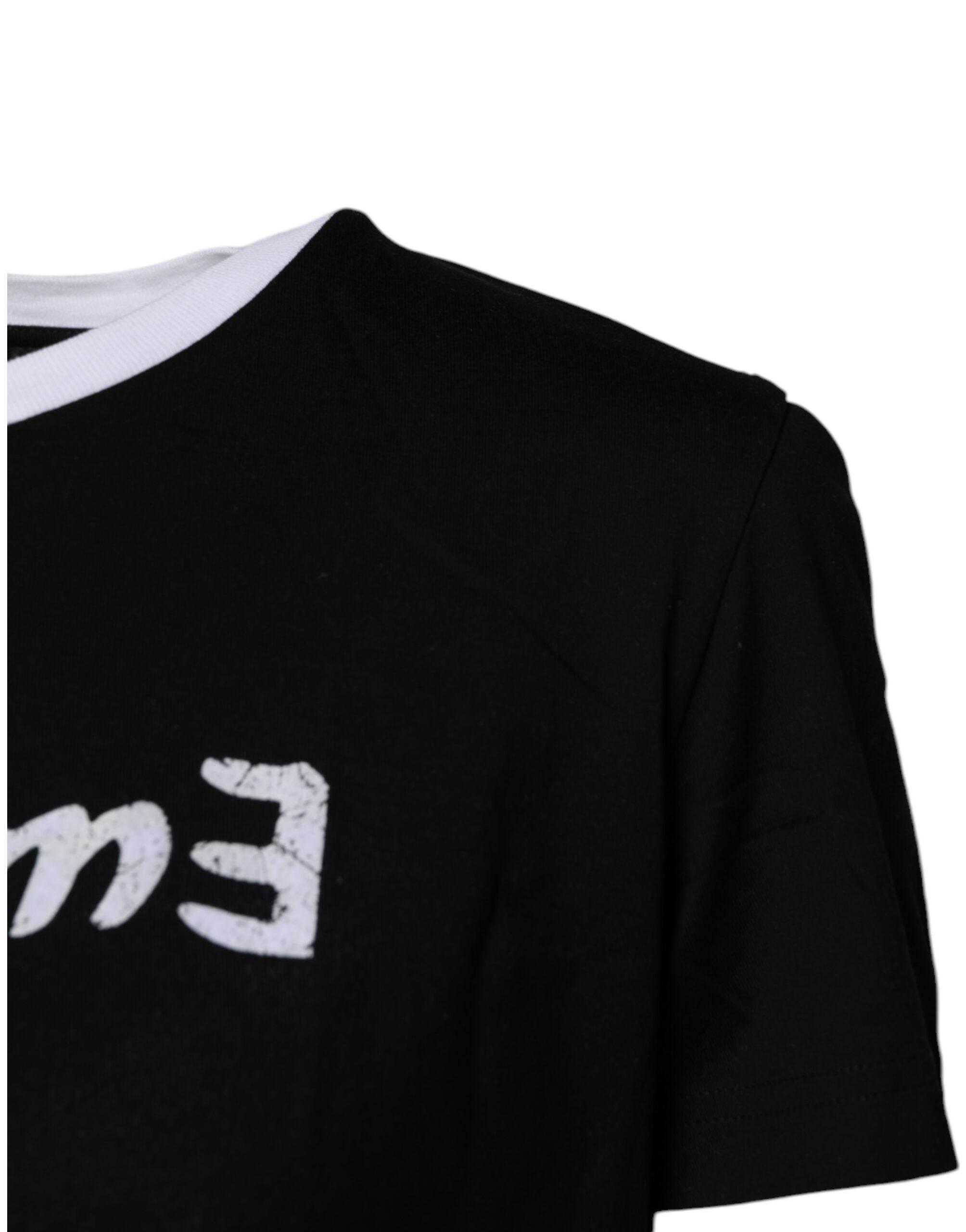 Dolce & Gabbana Black Printed Round Neck Top Cotton T-shirt - Hilstor