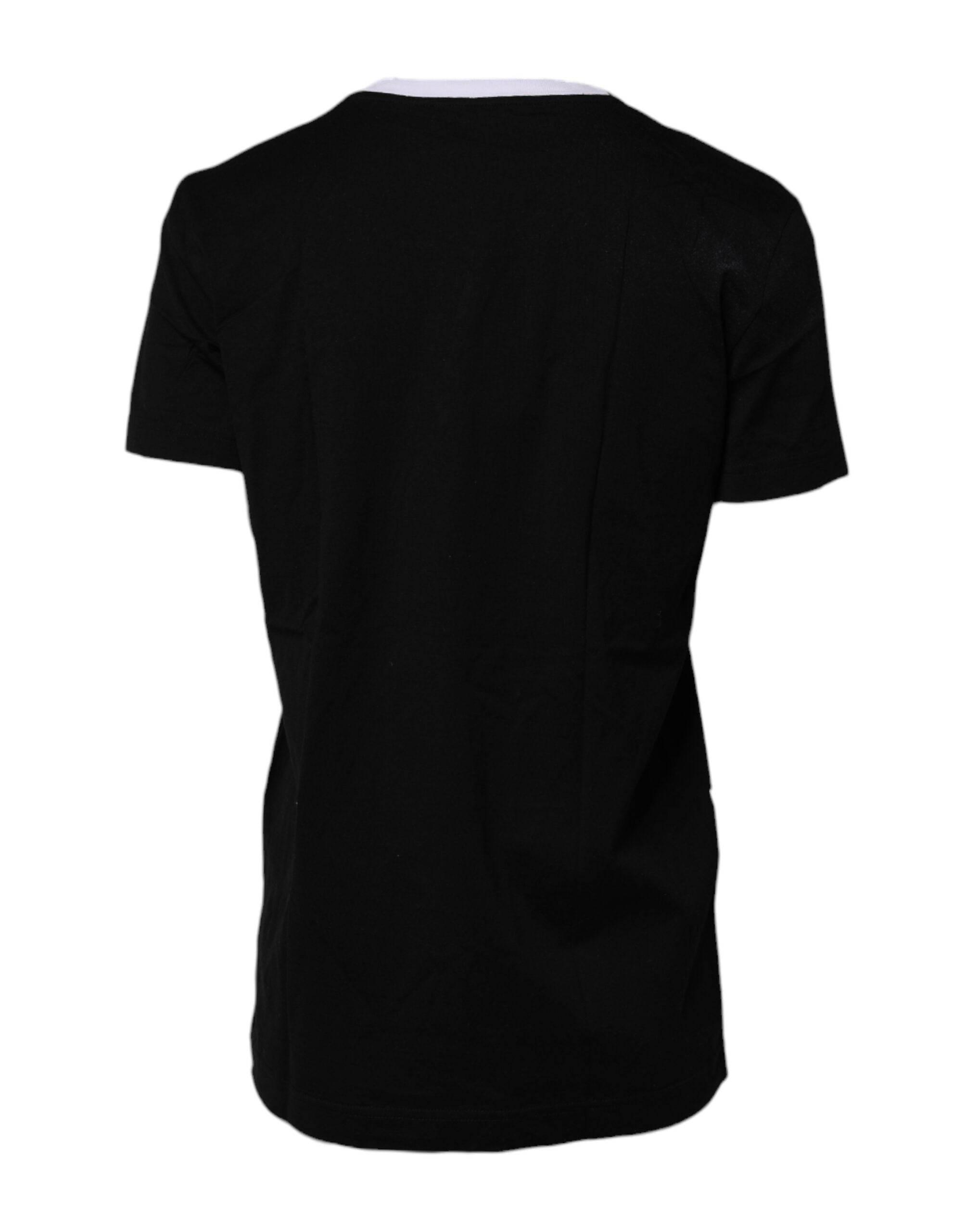 Dolce & Gabbana Black Printed Round Neck Top Cotton T-shirt - Hilstor