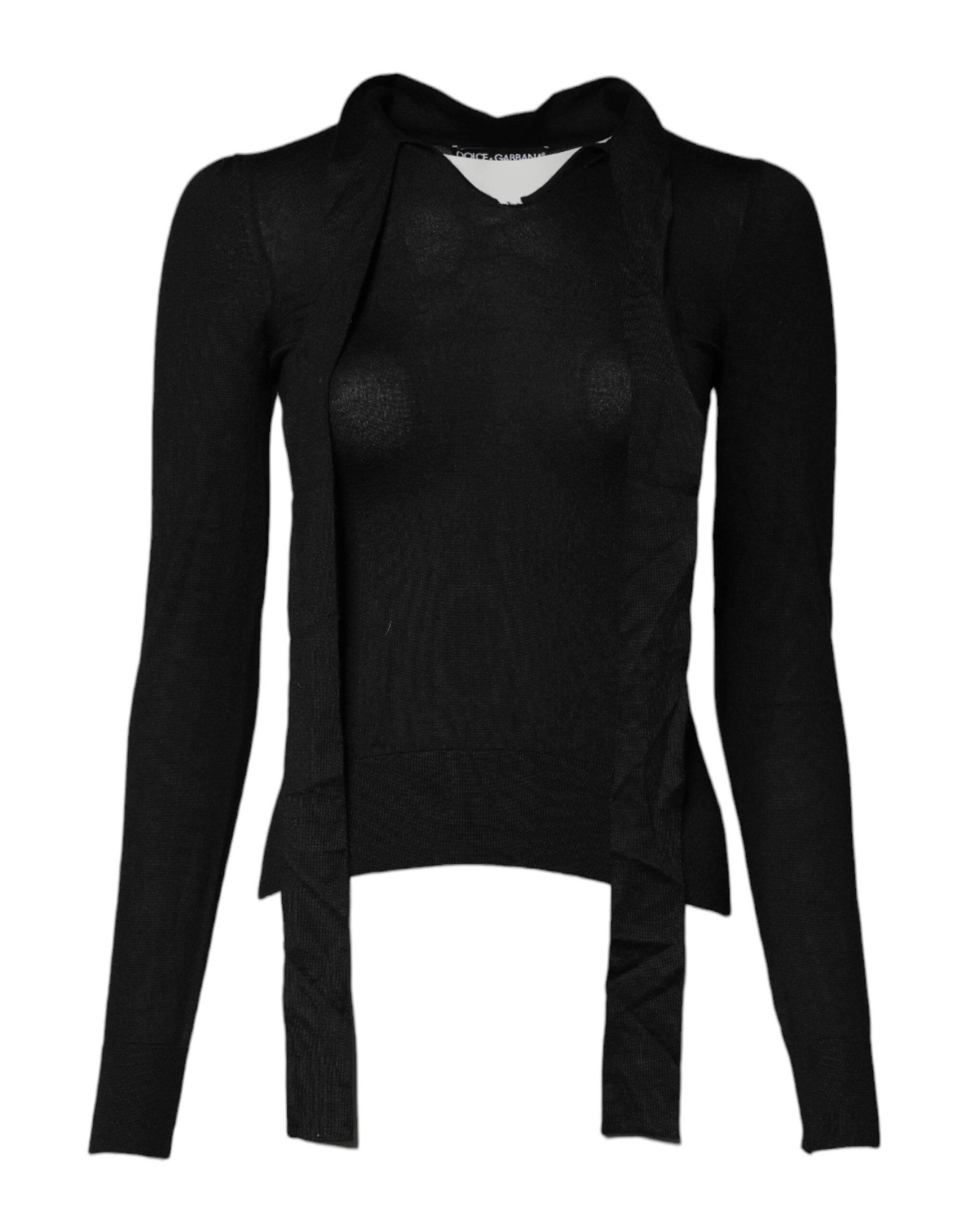 Dolce & Gabbana Black Cashmere Ascot Collar Long Sleeve Top - Hilstor