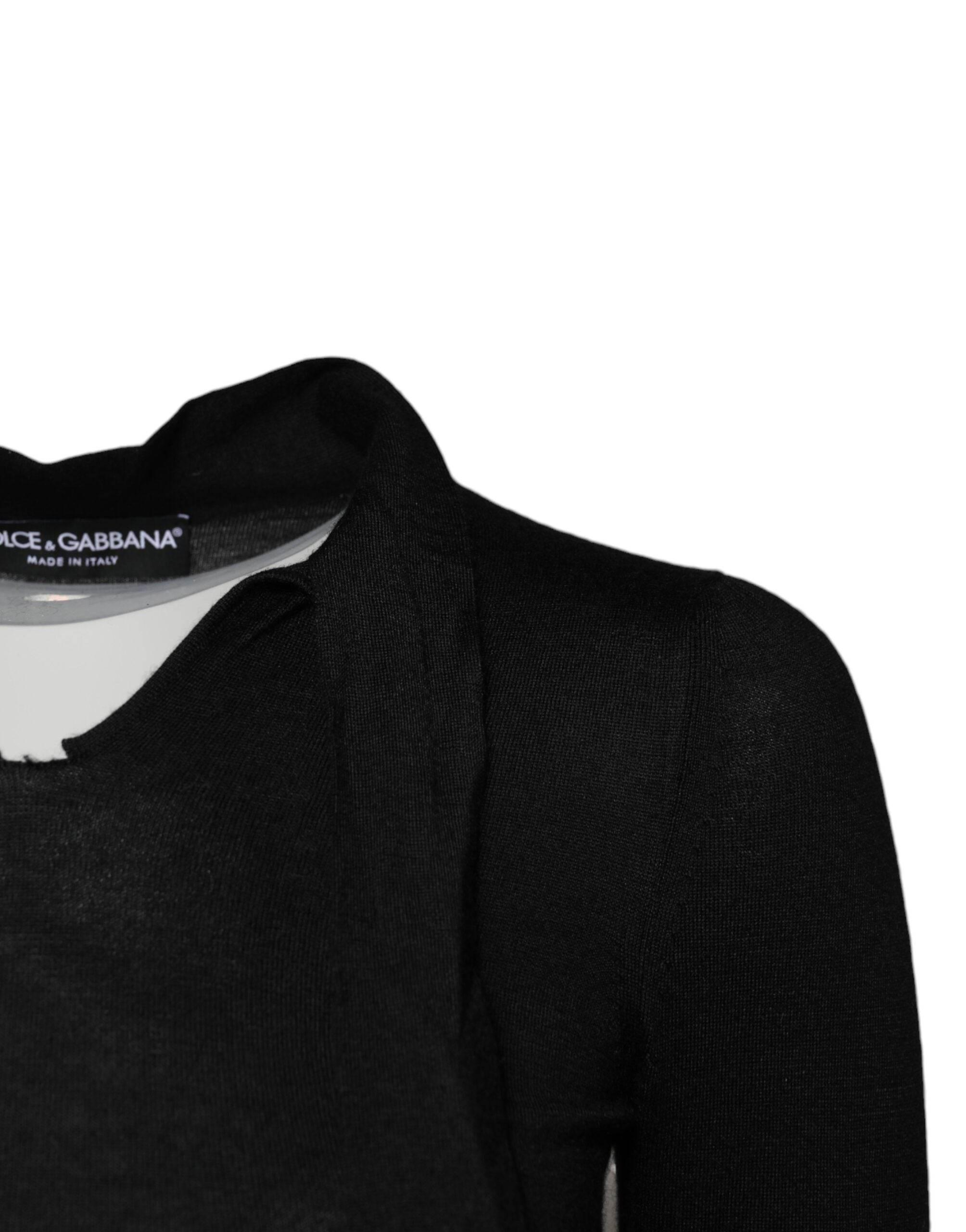 Dolce & Gabbana Black Cashmere Ascot Collar Long Sleeve Top - Hilstor