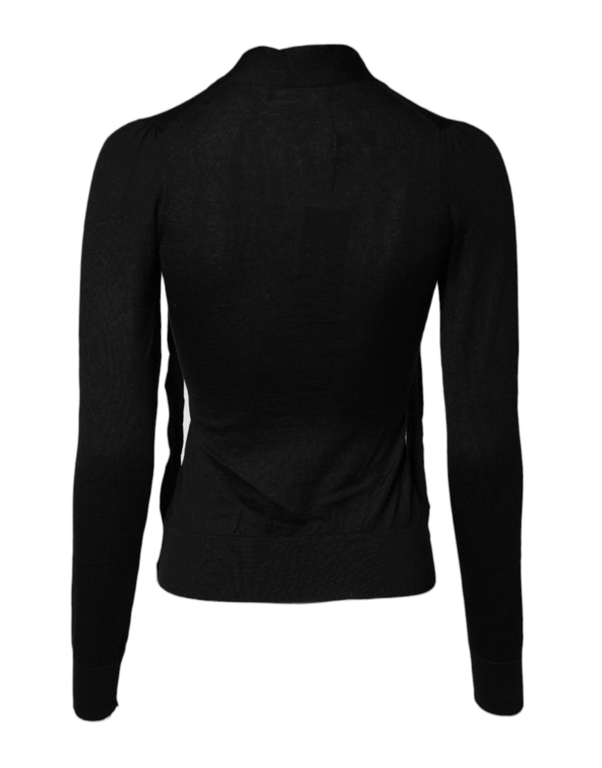 Dolce & Gabbana Black Cashmere Ascot Collar Long Sleeve Top - Hilstor