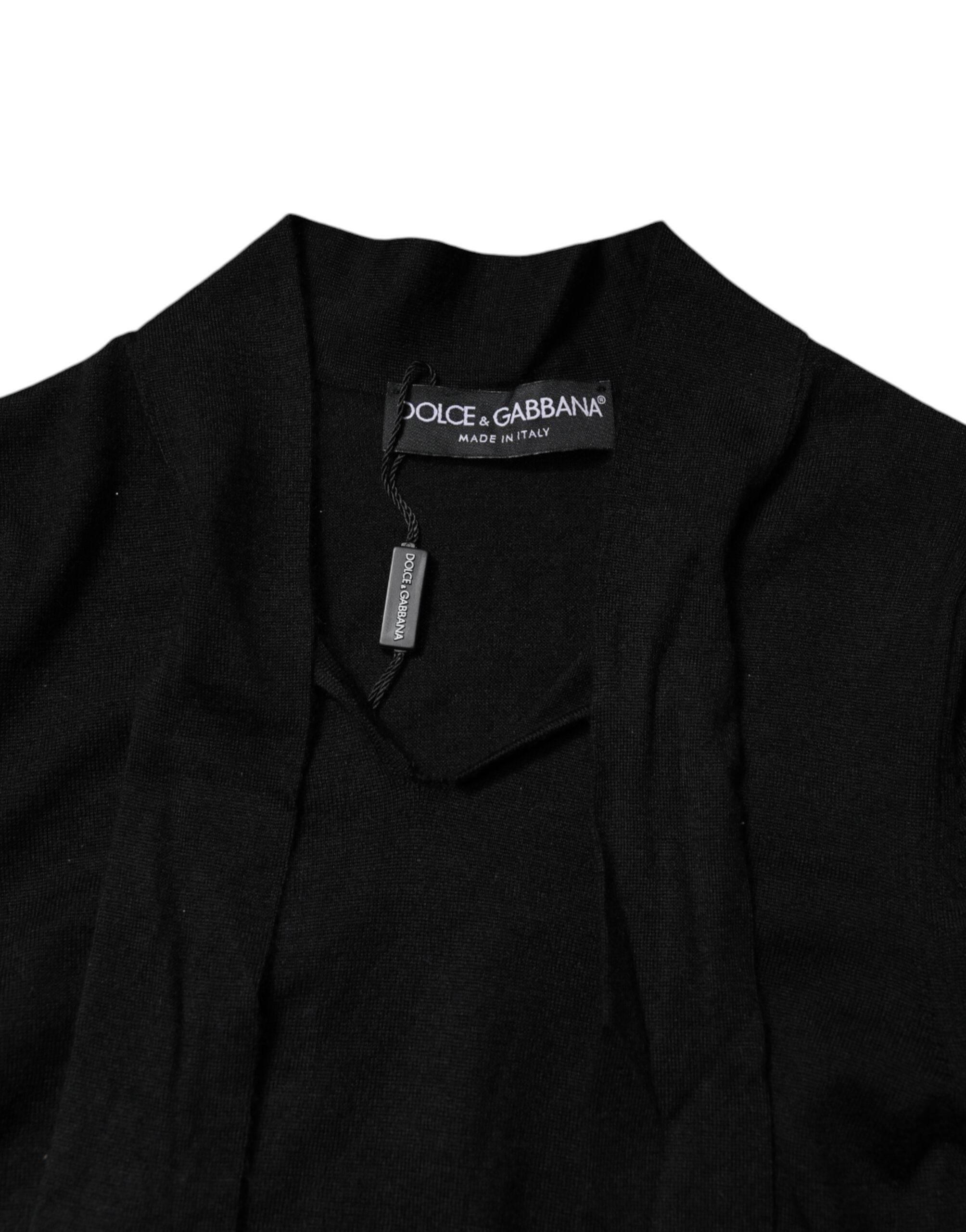 Dolce & Gabbana Black Cashmere Ascot Collar Long Sleeve Top - Hilstor