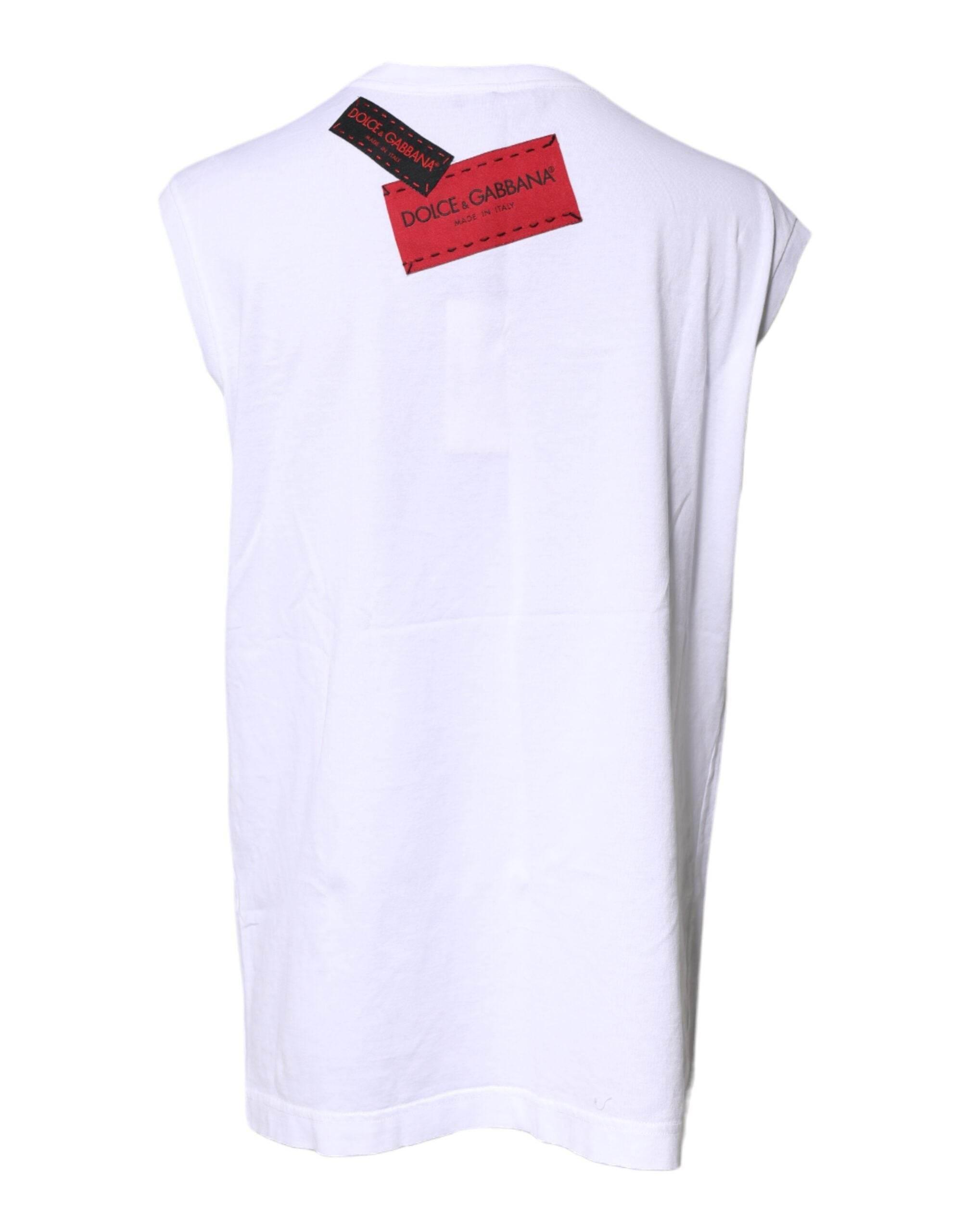 Dolce & Gabbana White Floral Graphic Print Sleeveless Tank Top - Hilstor