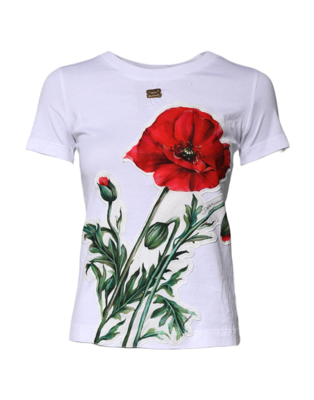 Dolce & Gabbana White Floral Print Cotton Crew Neck T-shirt - Hilstor
