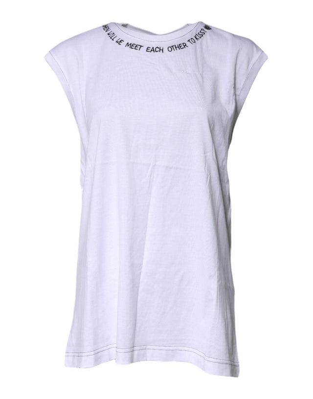 Dolce & Gabbana White Cotton Sleeveless Printed Tank T-shirt - Hilstor