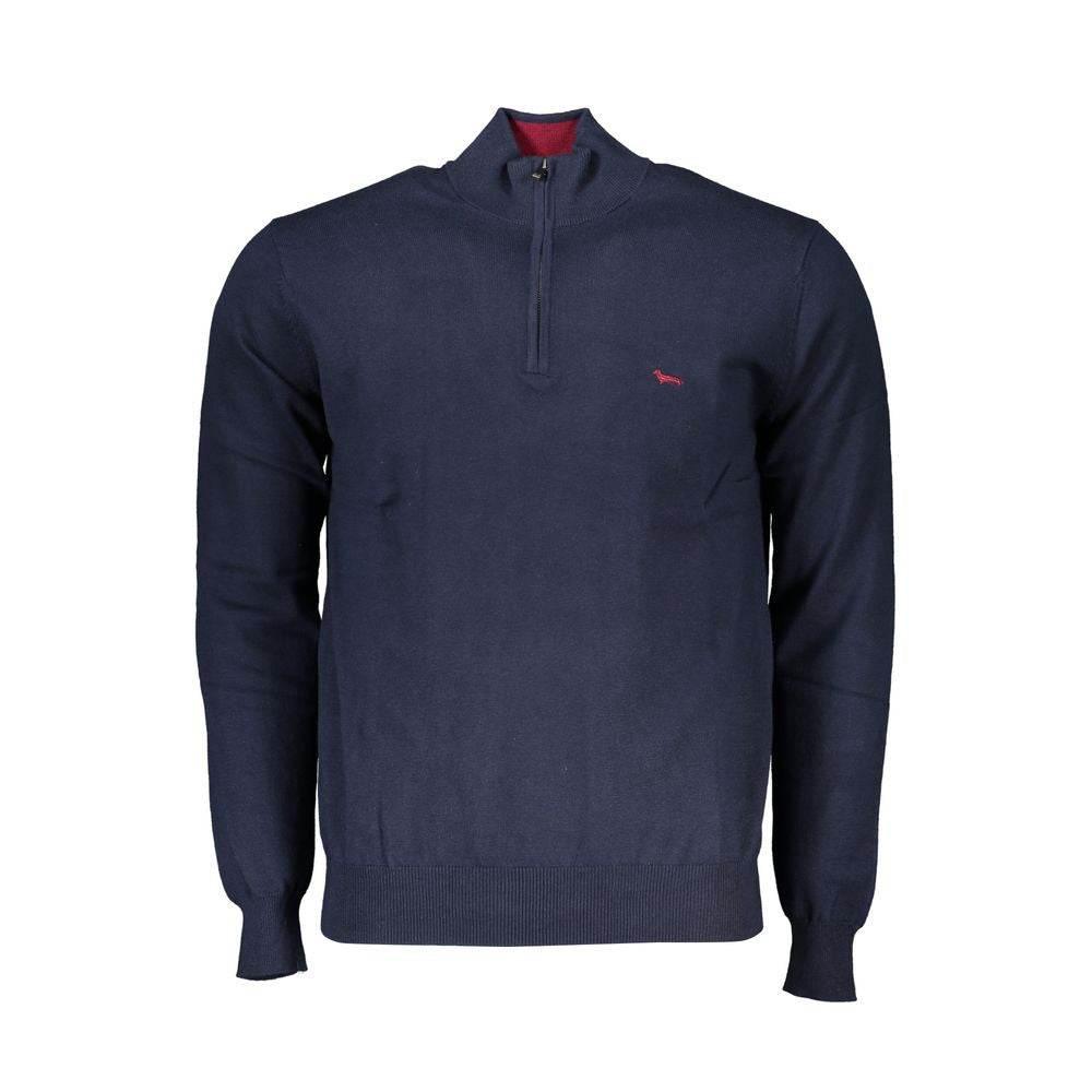 Harmont & Blaine Chic Half-Zip Blue Sweater with Embroidery Detail - Hilstor