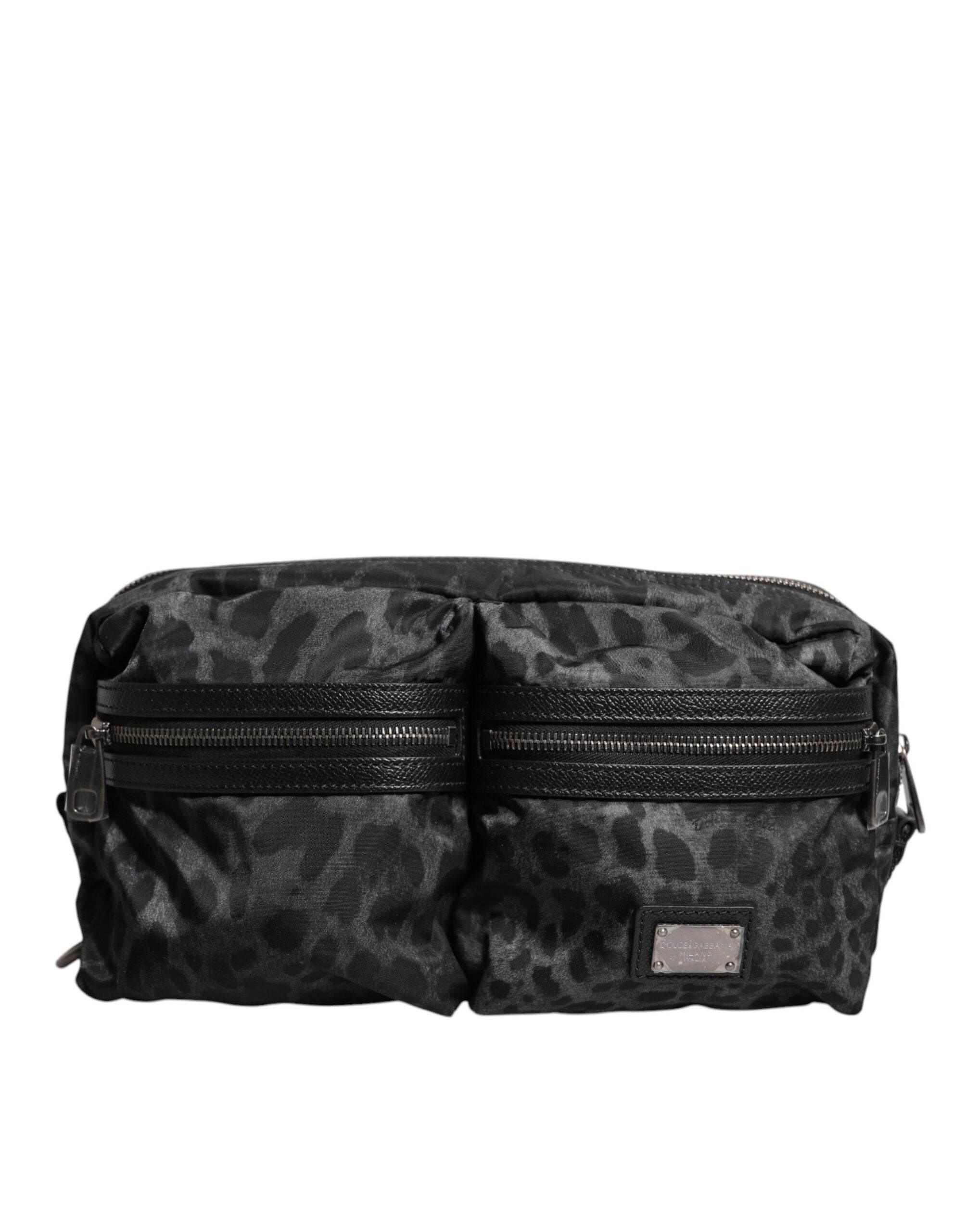 Dolce & Gabbana Black Gray Leopard DG Logo Belt Waist Fanny Pack Bag - Hilstor