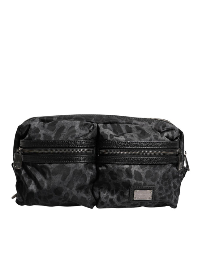 Dolce & Gabbana Black Gray Leopard DG Logo Belt Waist Fanny Pack Bag - Hilstor