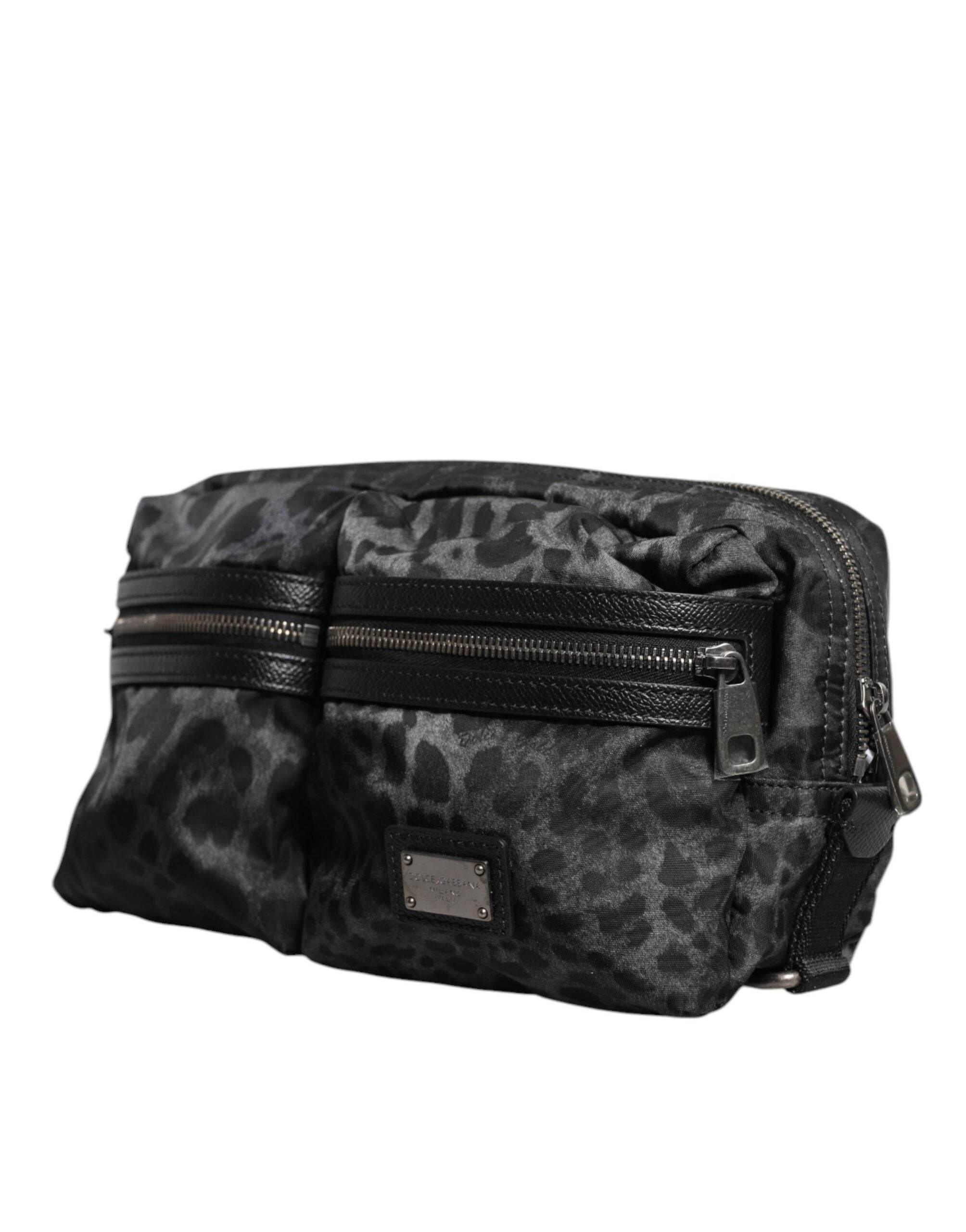 Dolce & Gabbana Black Gray Leopard DG Logo Belt Waist Fanny Pack Bag - Hilstor